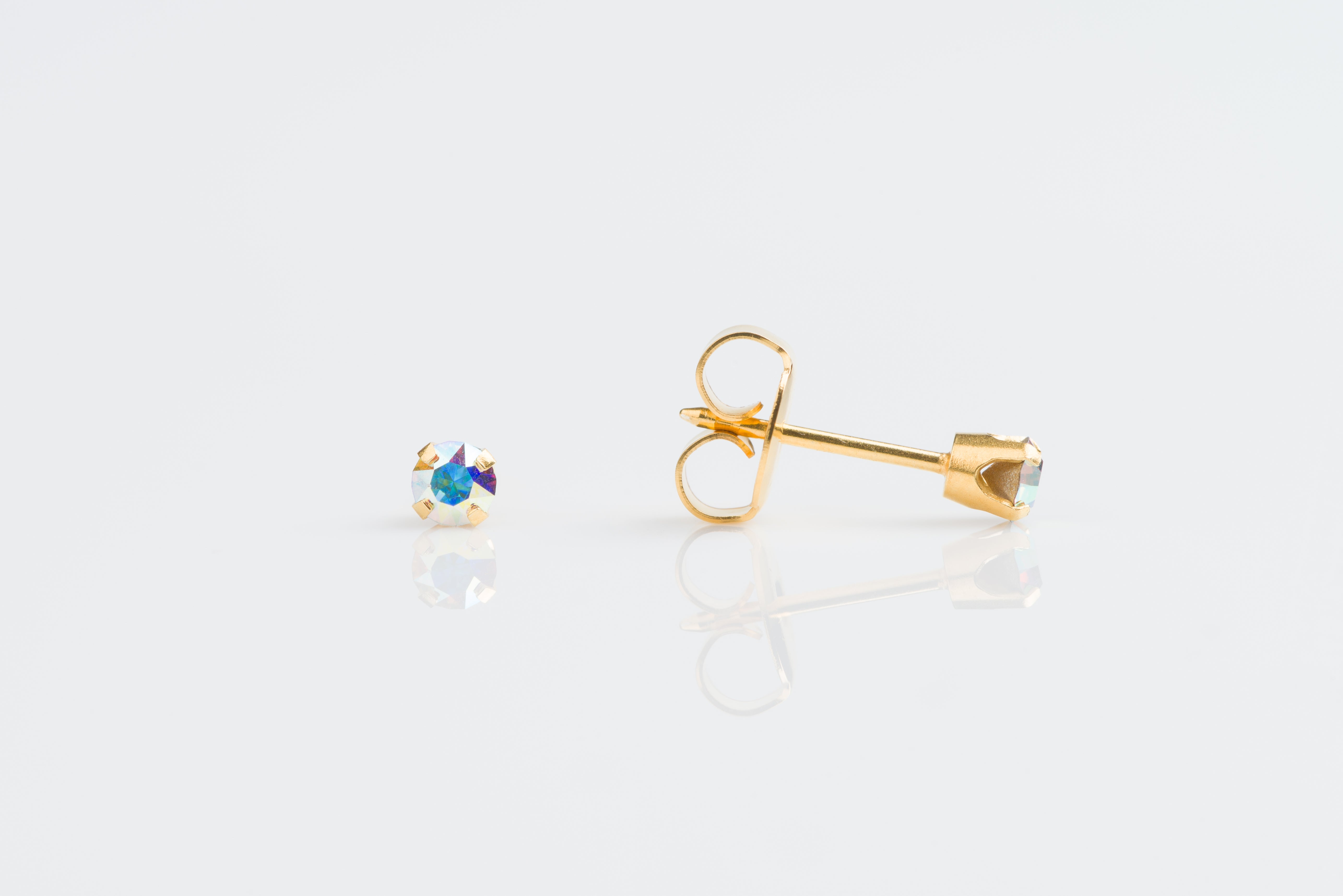 System 75™ 3mm 14K Yellow Gold Prong-Set Rainbow Aurora Borealis Piercing Studs