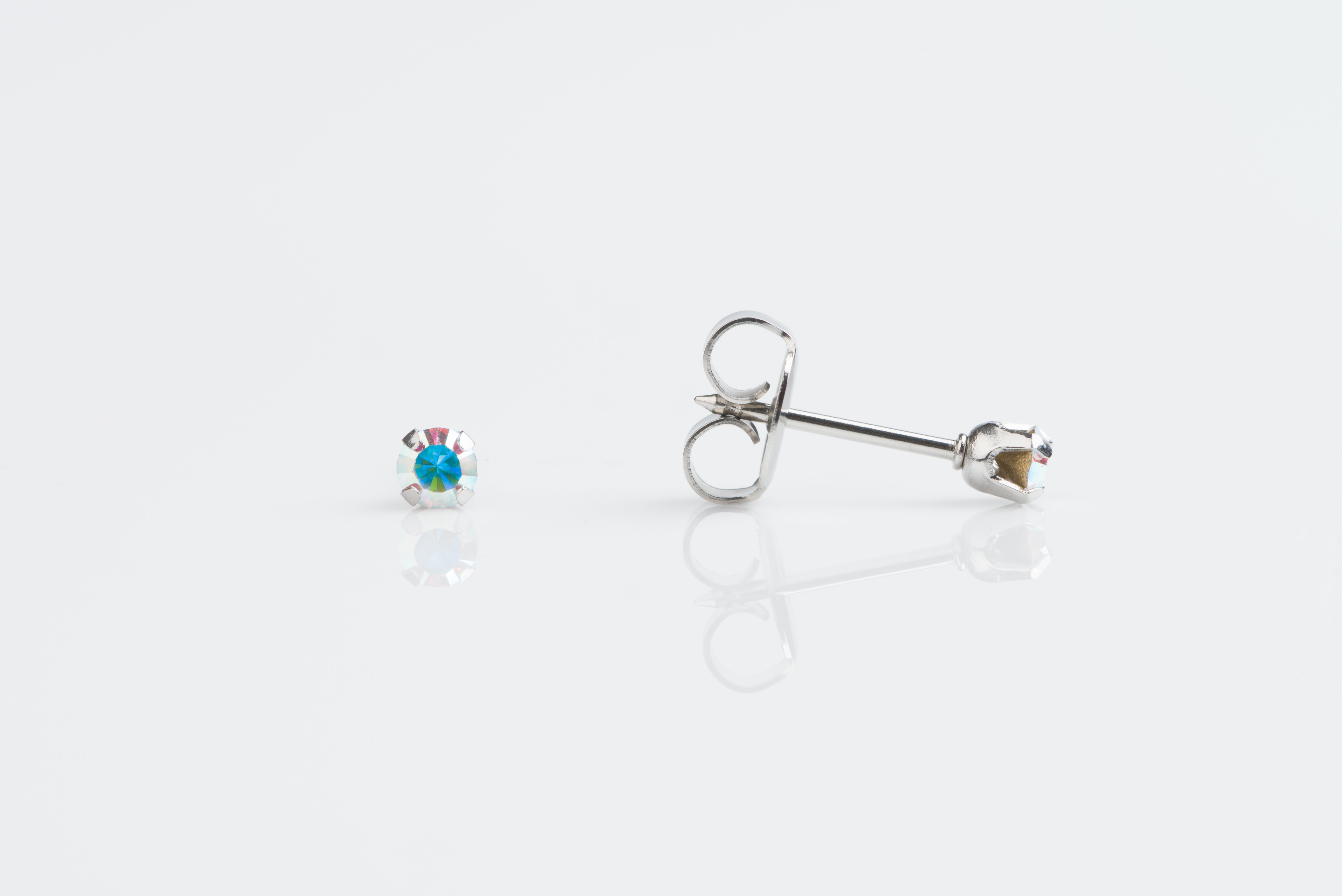 System 75™ 3mm 14K White Gold Prong-Set Rainbow Aurora Borealis Piercing Studs