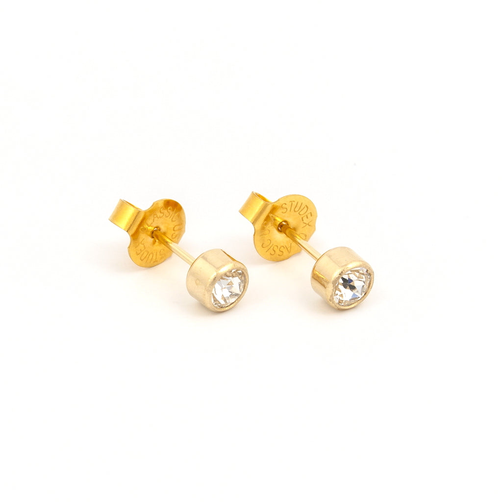 System 75™ 4mm 14K Yellow Gold Bezel-Set Clear Crystal Piercing Studs