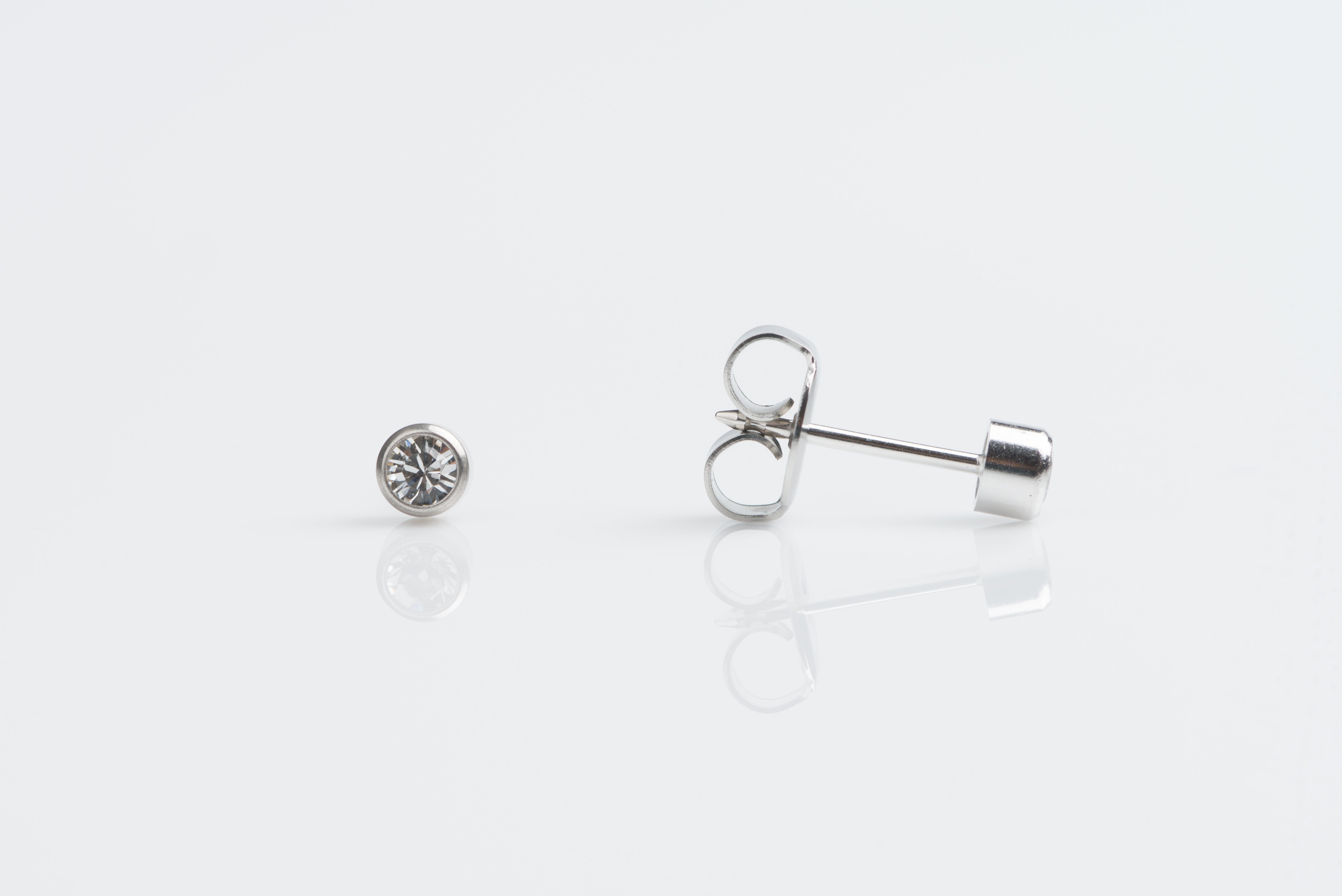 System 75™ 3mm 14K White Gold Bezel-Set Cubic Zirconia Piercing Studs