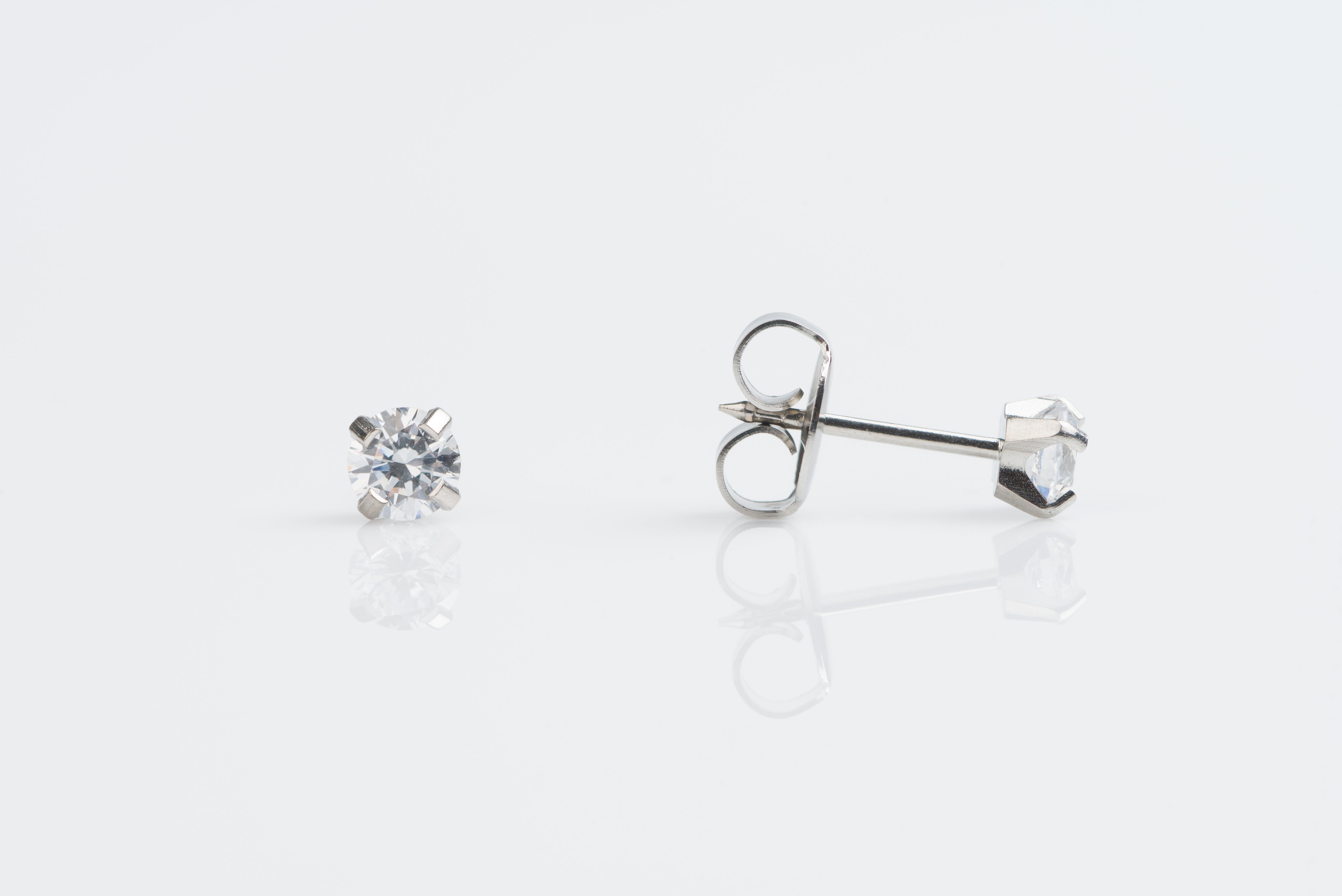 System 75™ 4mm 14K White Gold Prong-Set Cubic Zirconia Piercing Studs