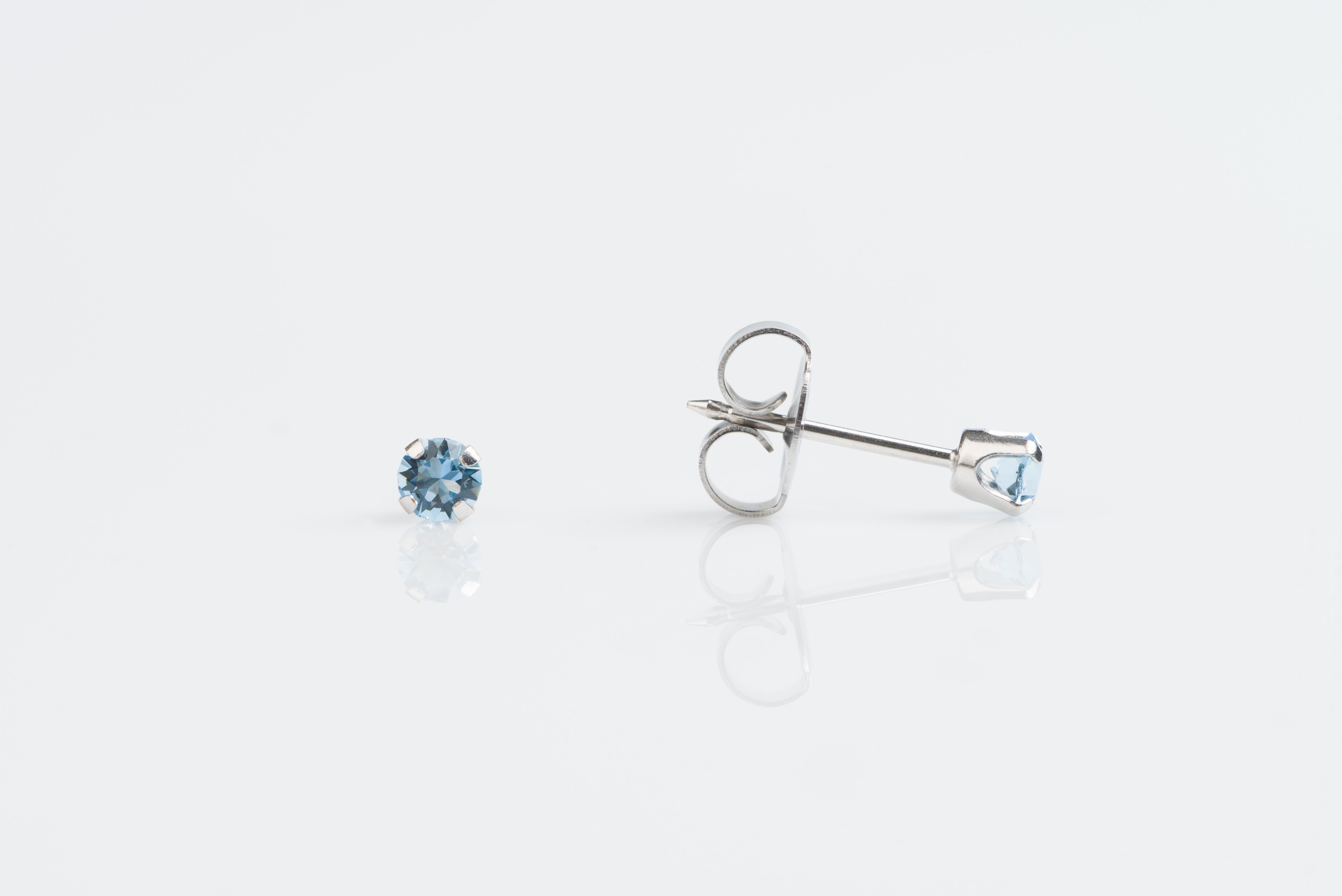 System 75™ 3mm 14K White Gold Prong-Set Aquamarine Piercing Studs