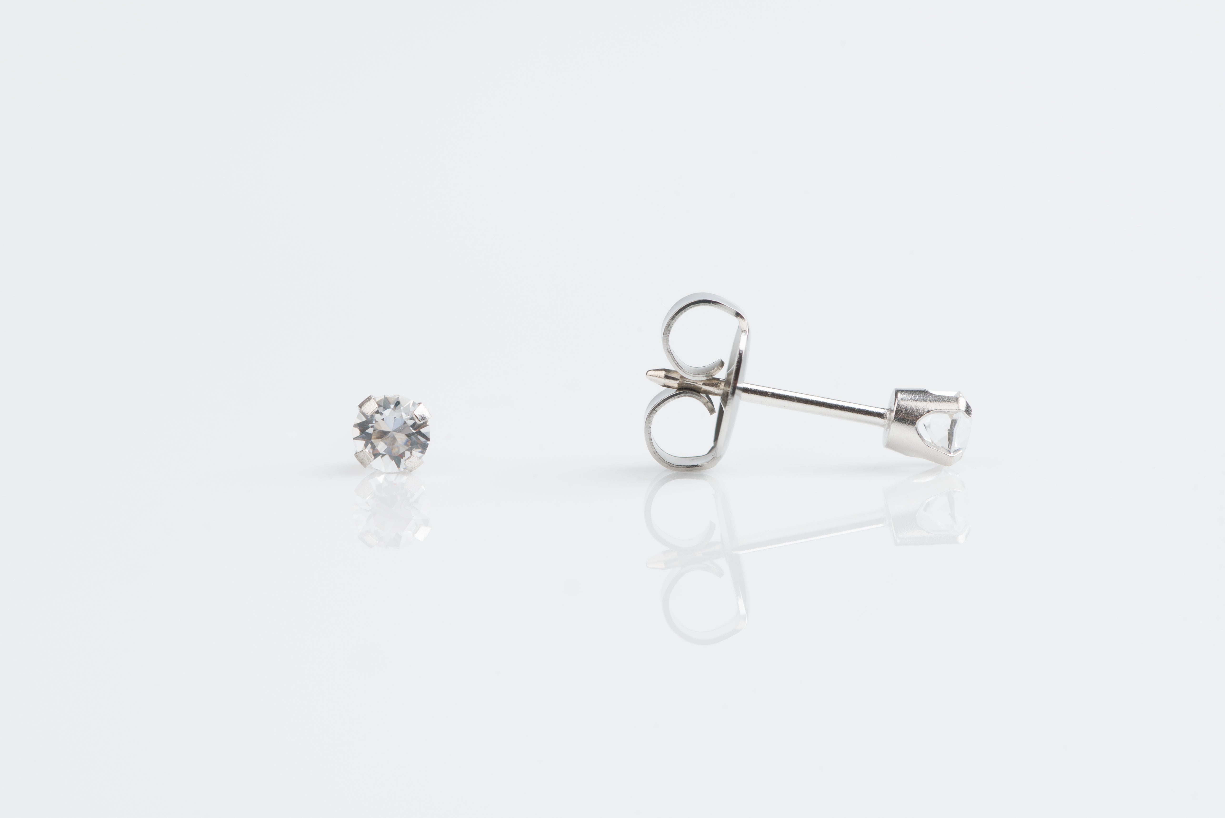 System 75™ 3mm 14K White Gold Prong-Set Clear Crystal Piercing Studs