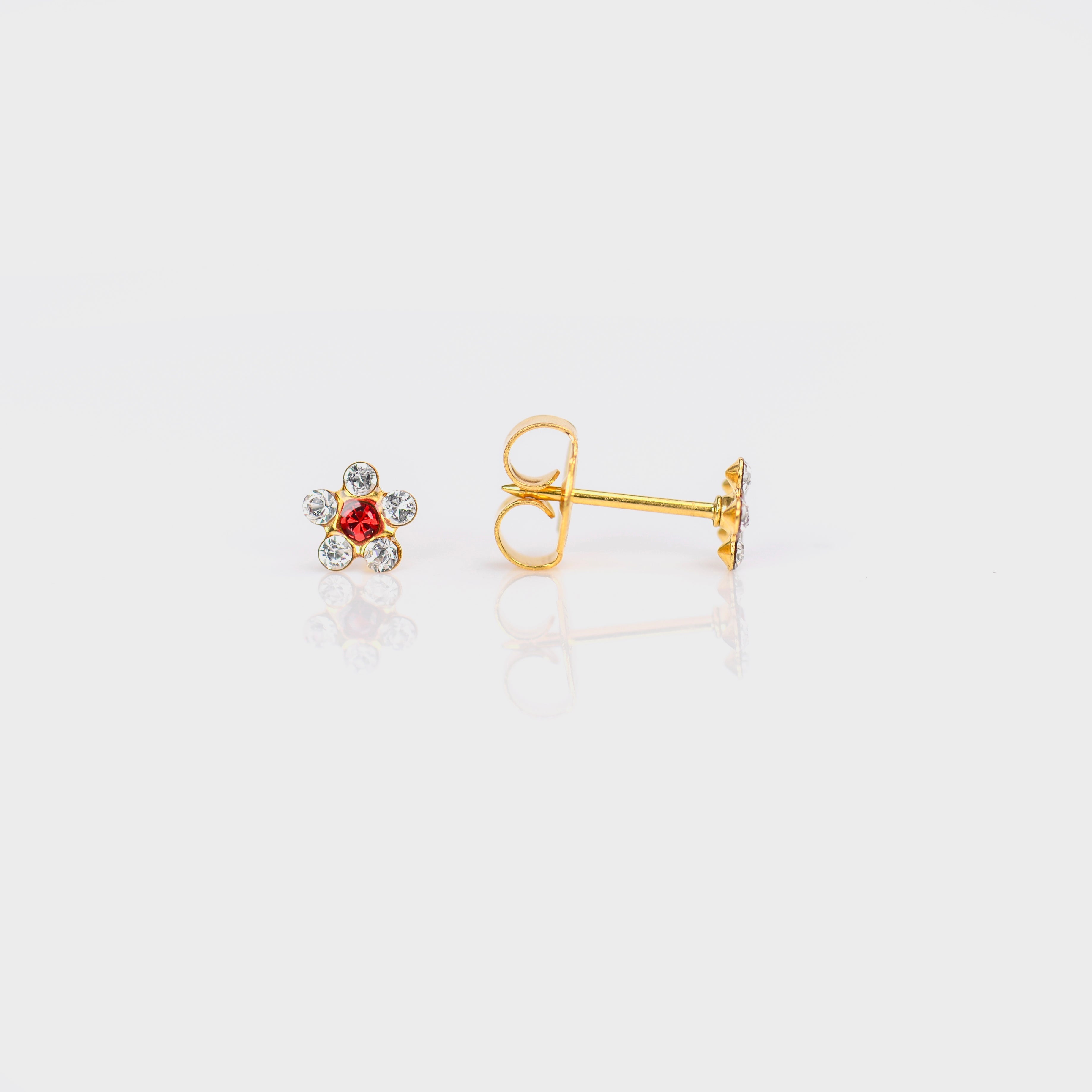System 75™ 5mm 14K Yellow Gold Clear Crystal & Ruby Daisy Piercing Studs