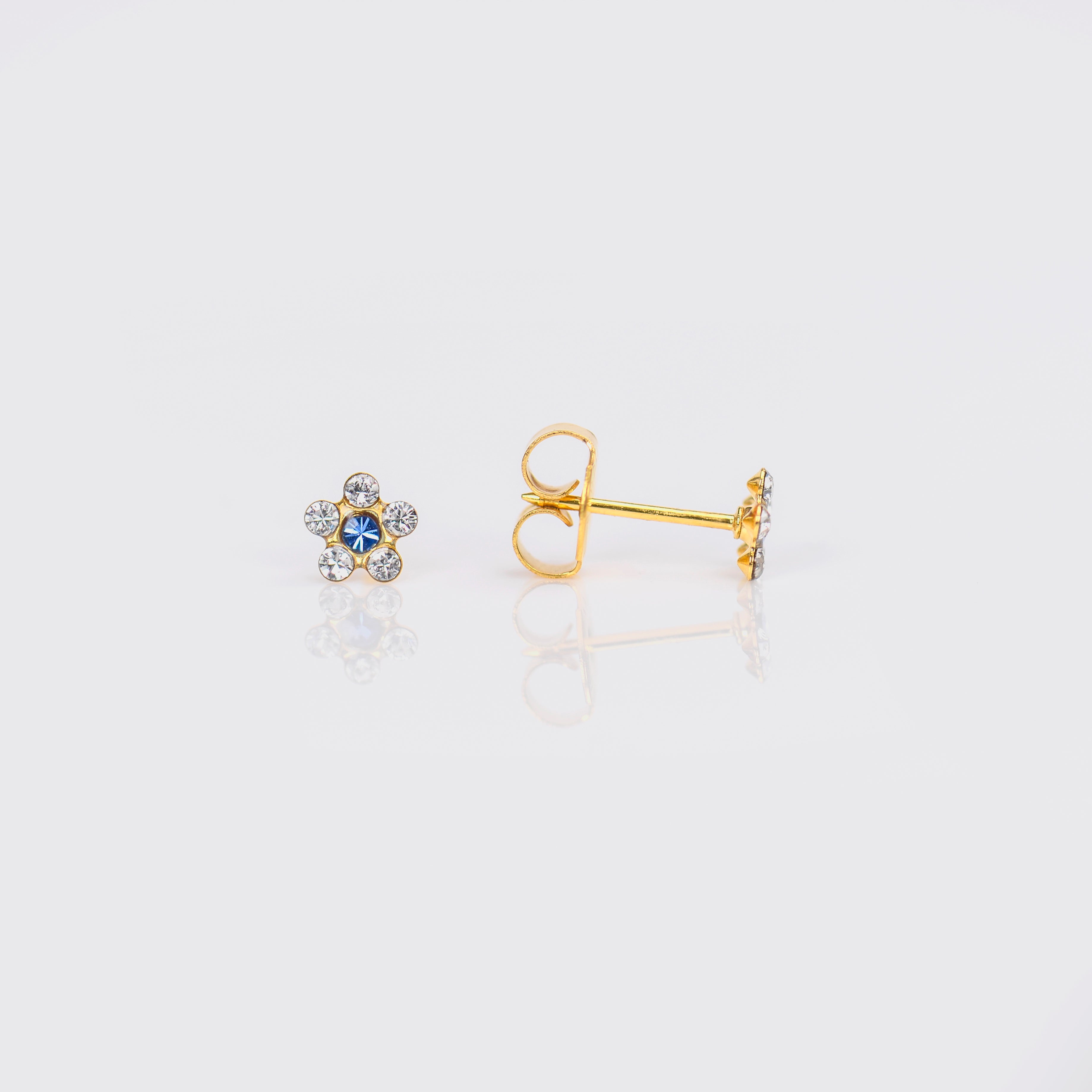 System 75™ 5mm 14K Yellow Gold Crystal & Sapphire Daisy Piercing Studs
