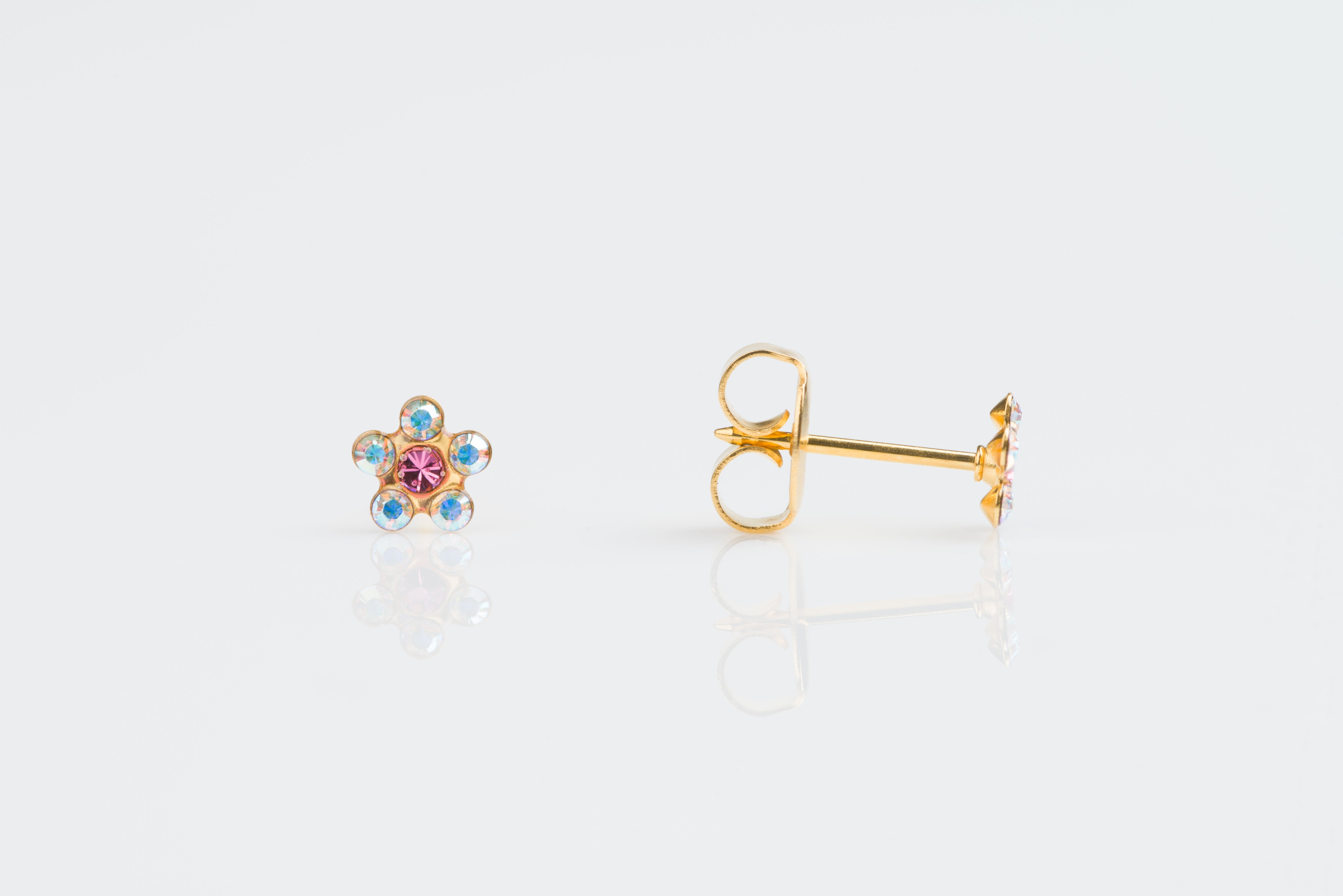 System 75™ 5mm 14K Yellow Gold Aurora Borealis & Rose Daisy Piercing Studs