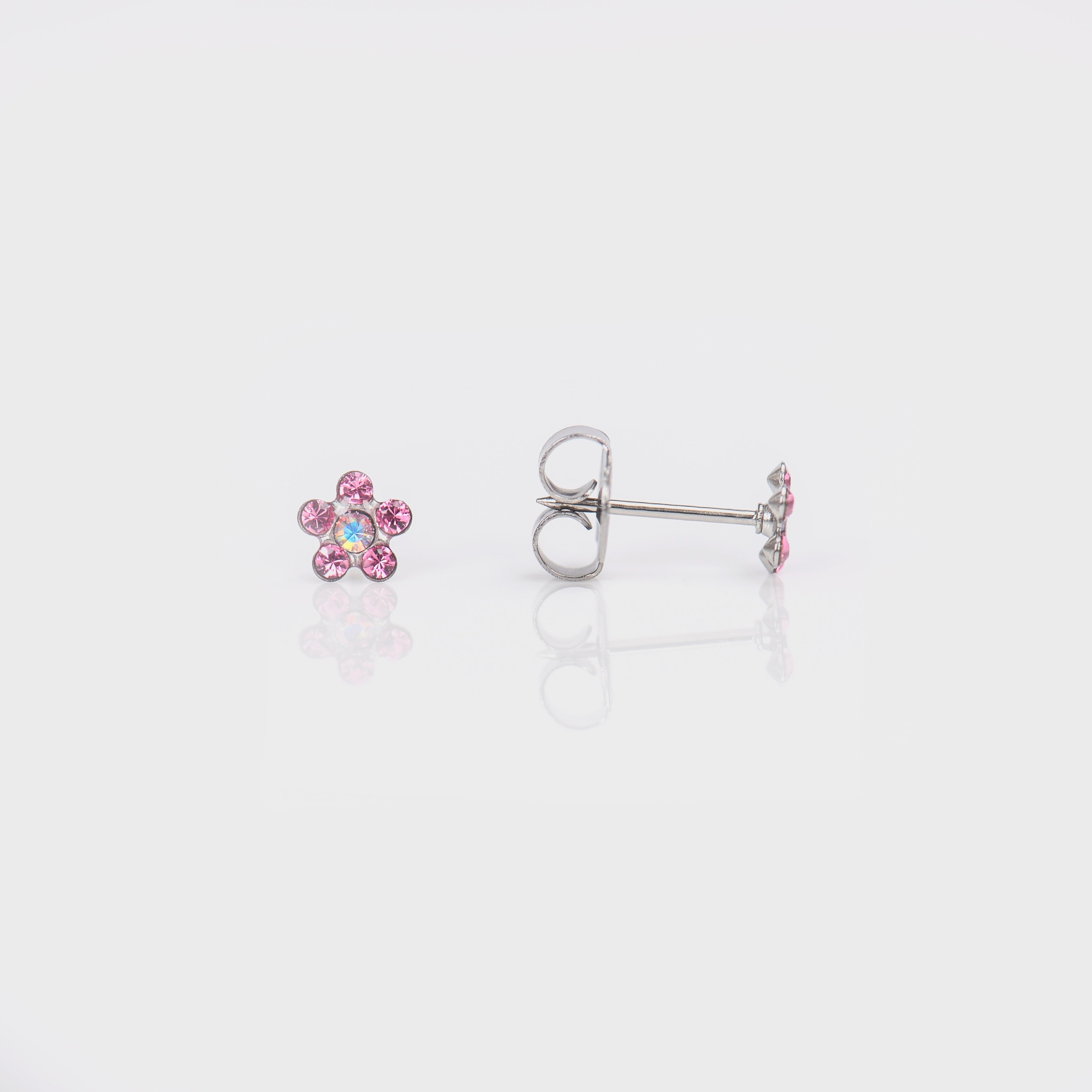 System 75™ 5mm 14K White Gold Rose & Aurora Borealis Daisy Piercing Studs