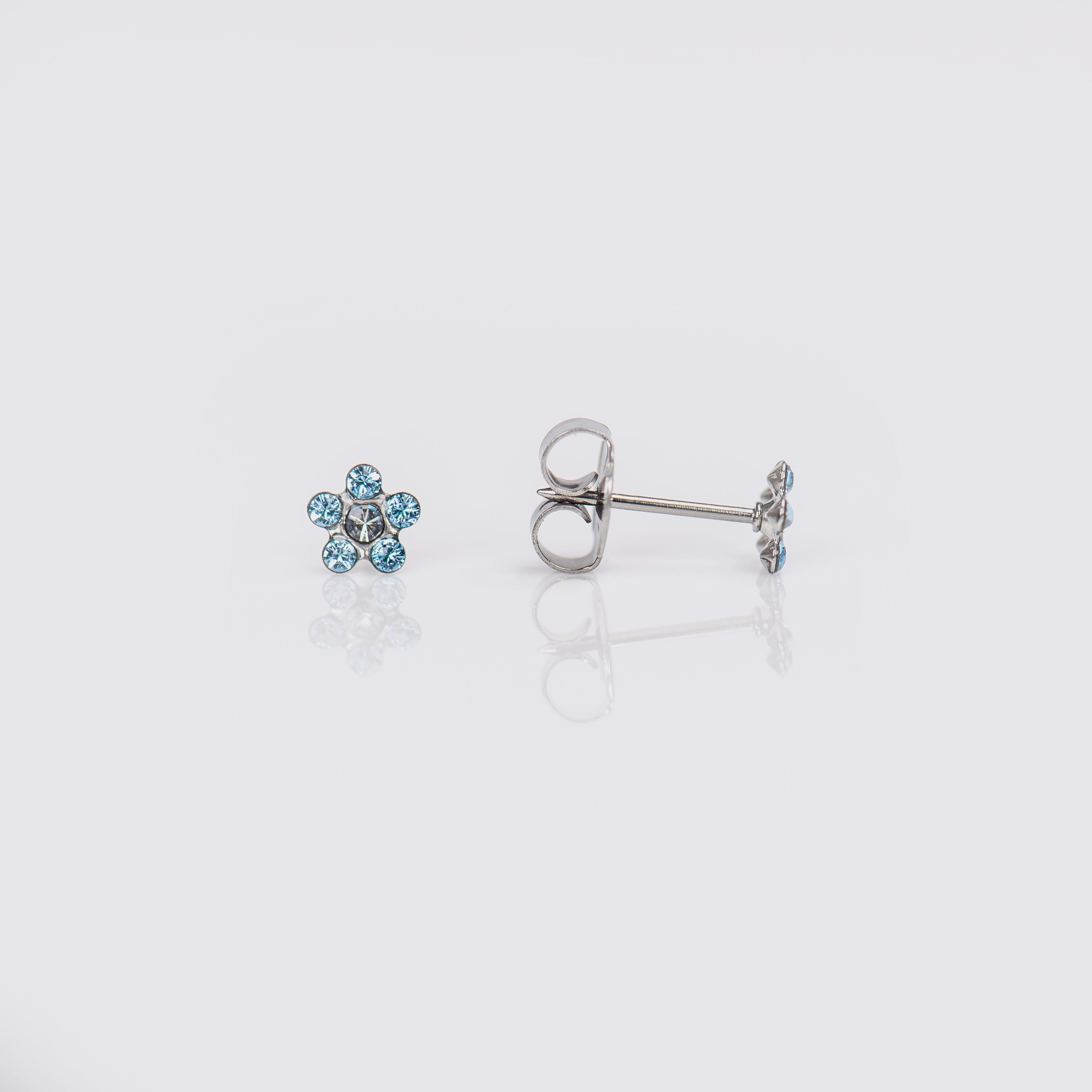 System 75™ 5mm 14K White Gold Aquamarine & Crystal Daisy Piercing Studs