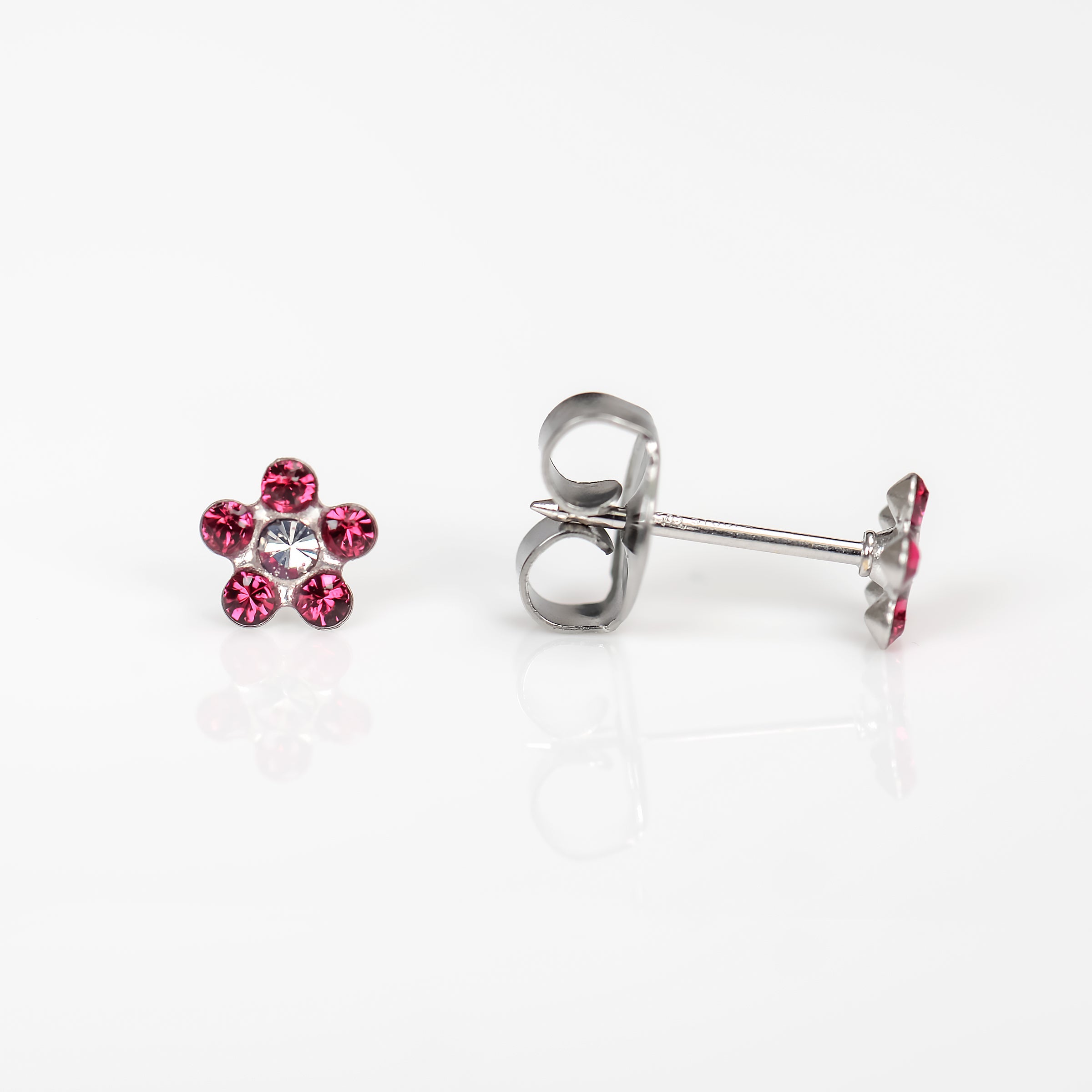 System 75™ 5mm 14K White Gold Ruby & Crystal Daisy Piercing Studs