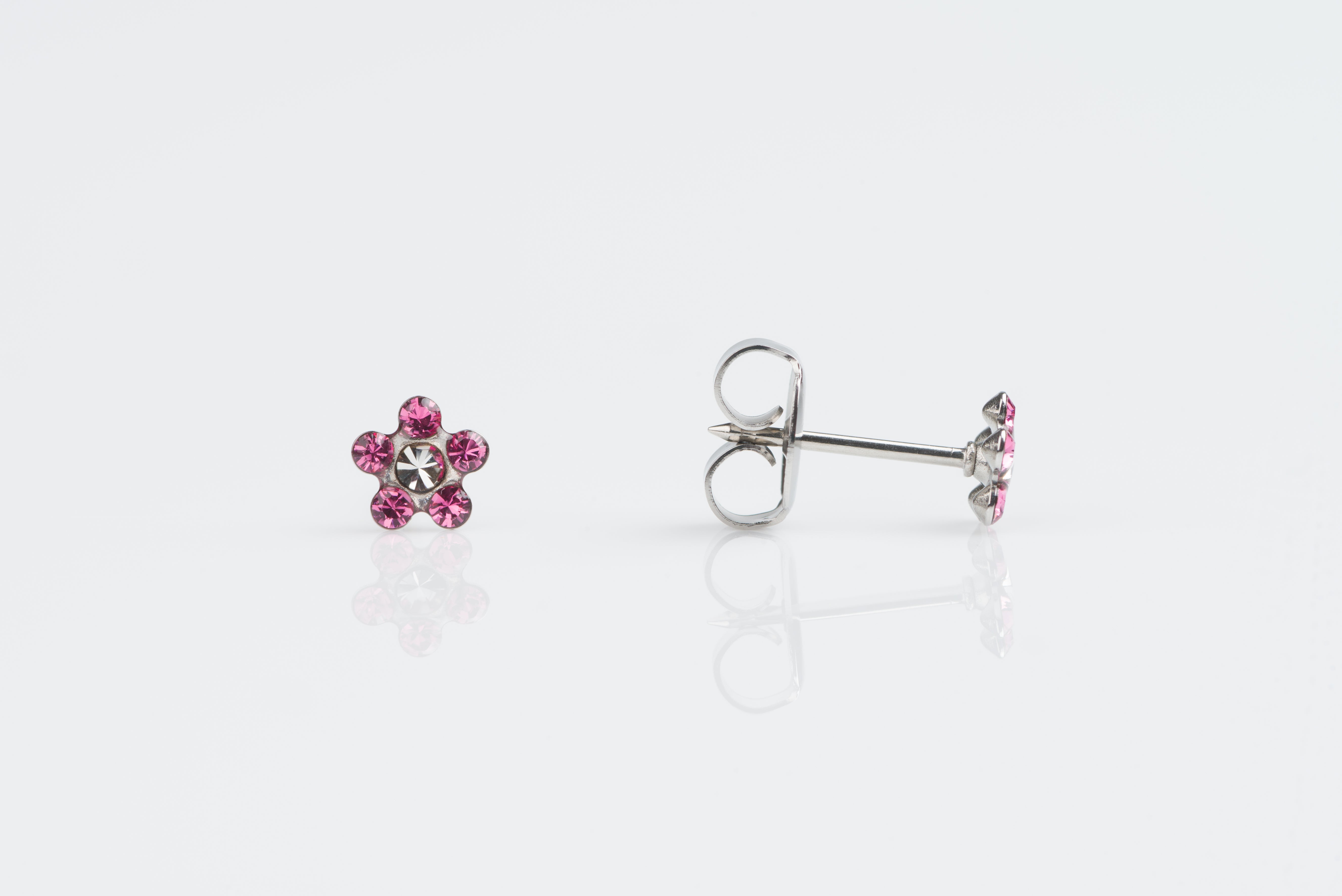 System 75™ 5mm 14K White Gold Rose & Crystal Daisy Piercing Studs