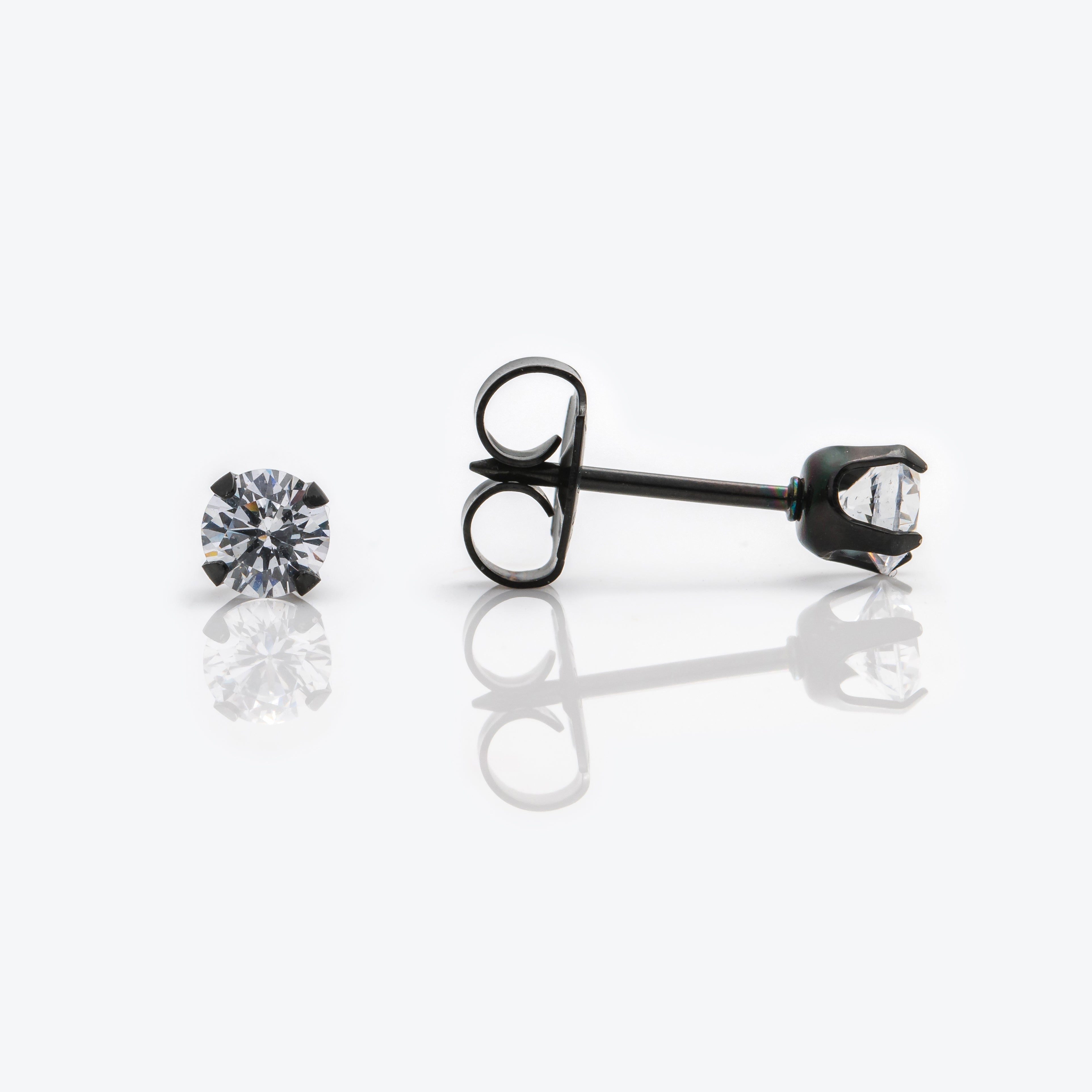 System 75™ 4mm Black Stainless Steel Prong-Set Clear Cubic Zirconia Piercing Studs