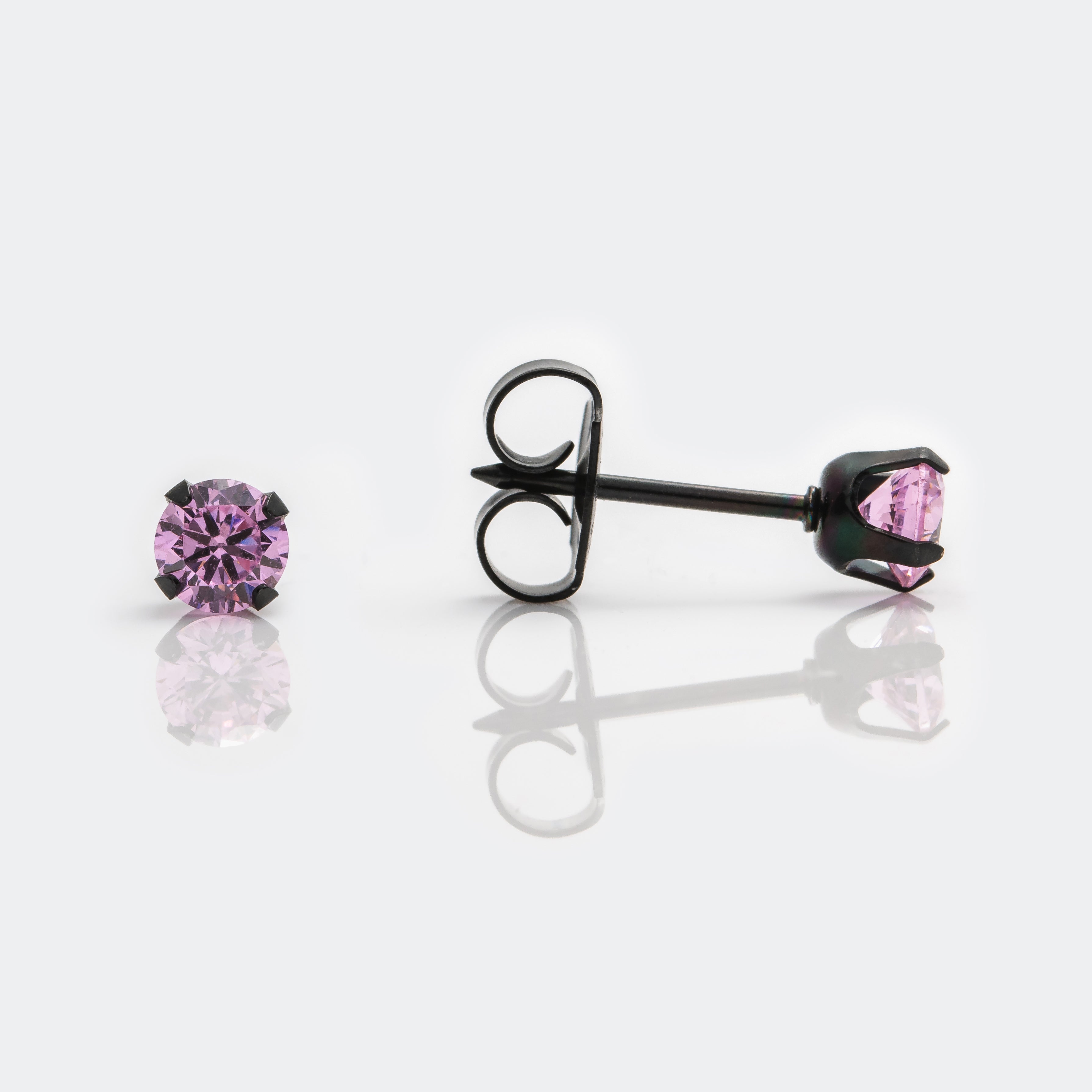 System 75™ 4mm Black Stainless Steel Prong-Set Pink Cubic Zirconia Piercing Studs