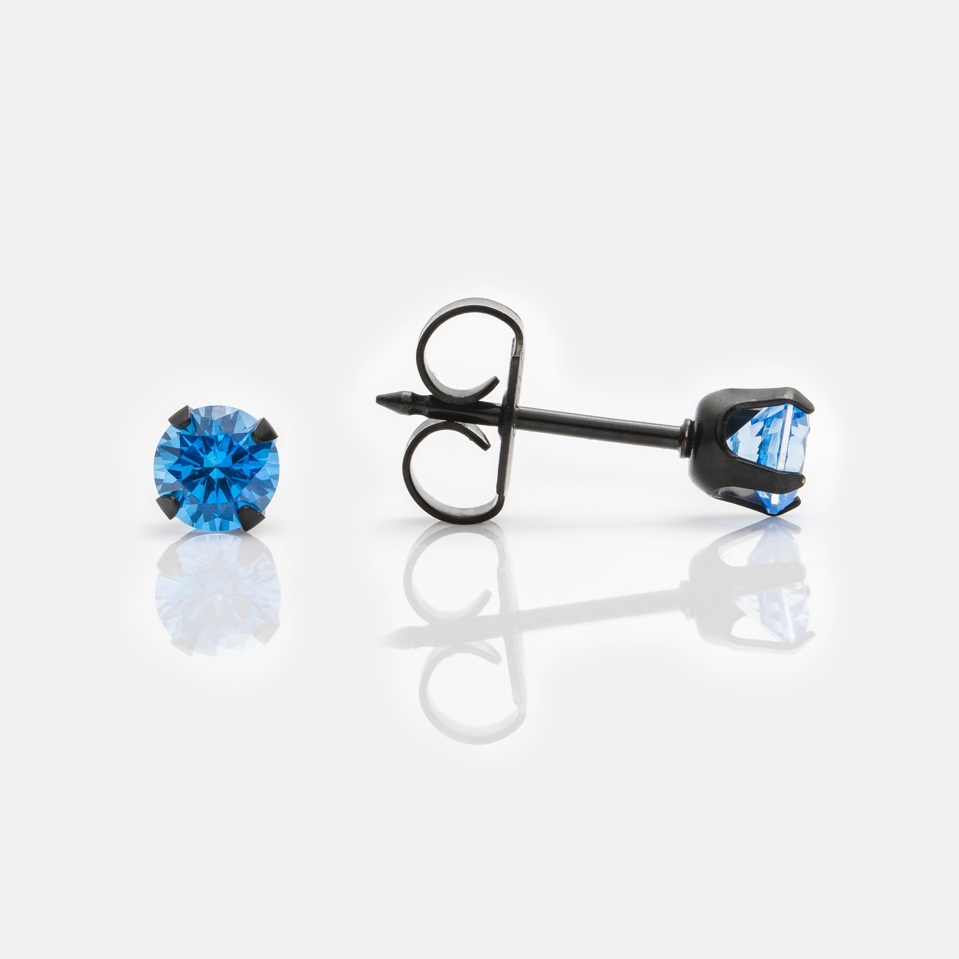 System 75™ 4mm Black Stainless Steel Prong-Set Blue Cubic Zirconia Piercing Studs