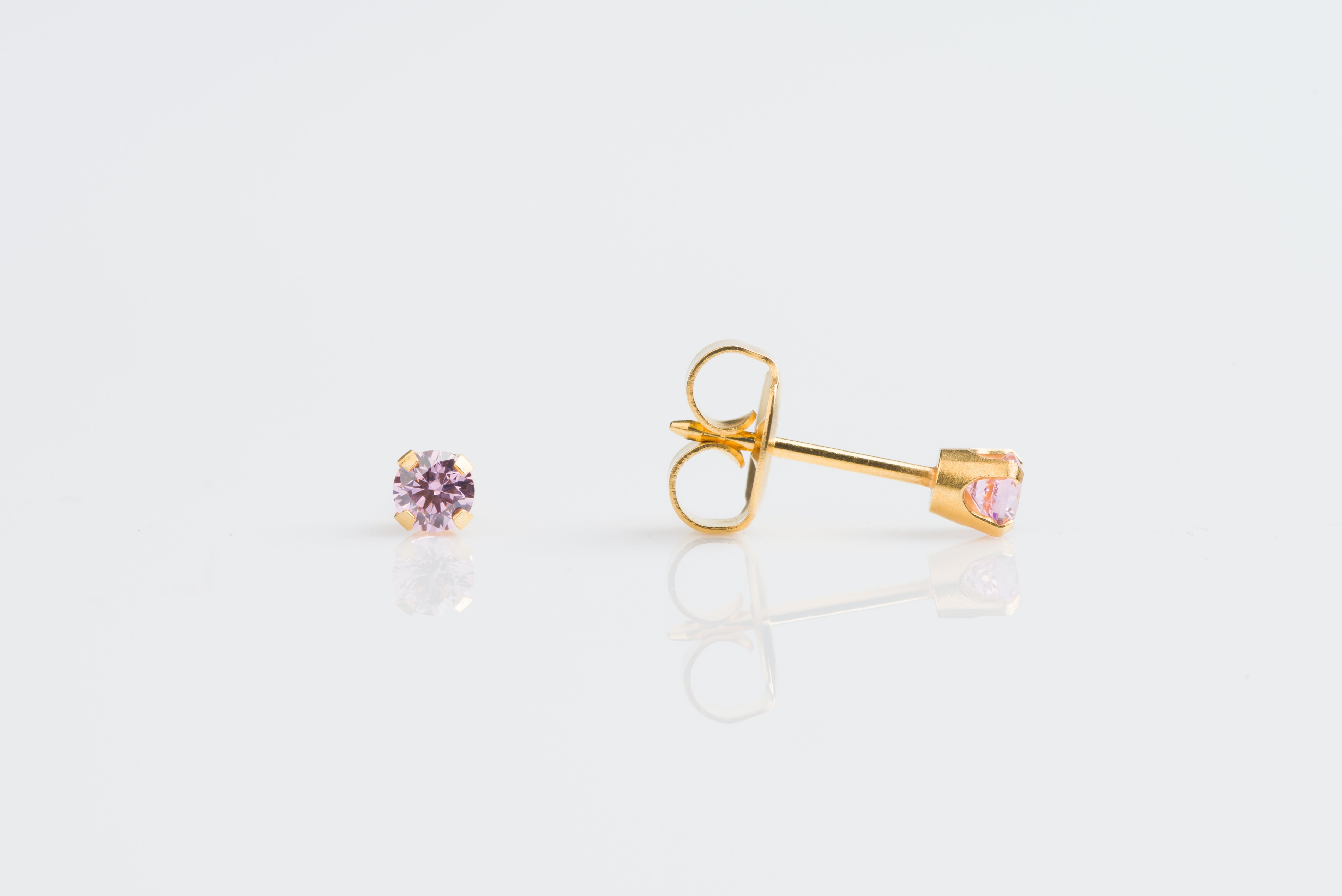 System 75™ 3mm 18K Yellow Gold Prong-Set Pink Cubic Zirconia Piercing Studs
