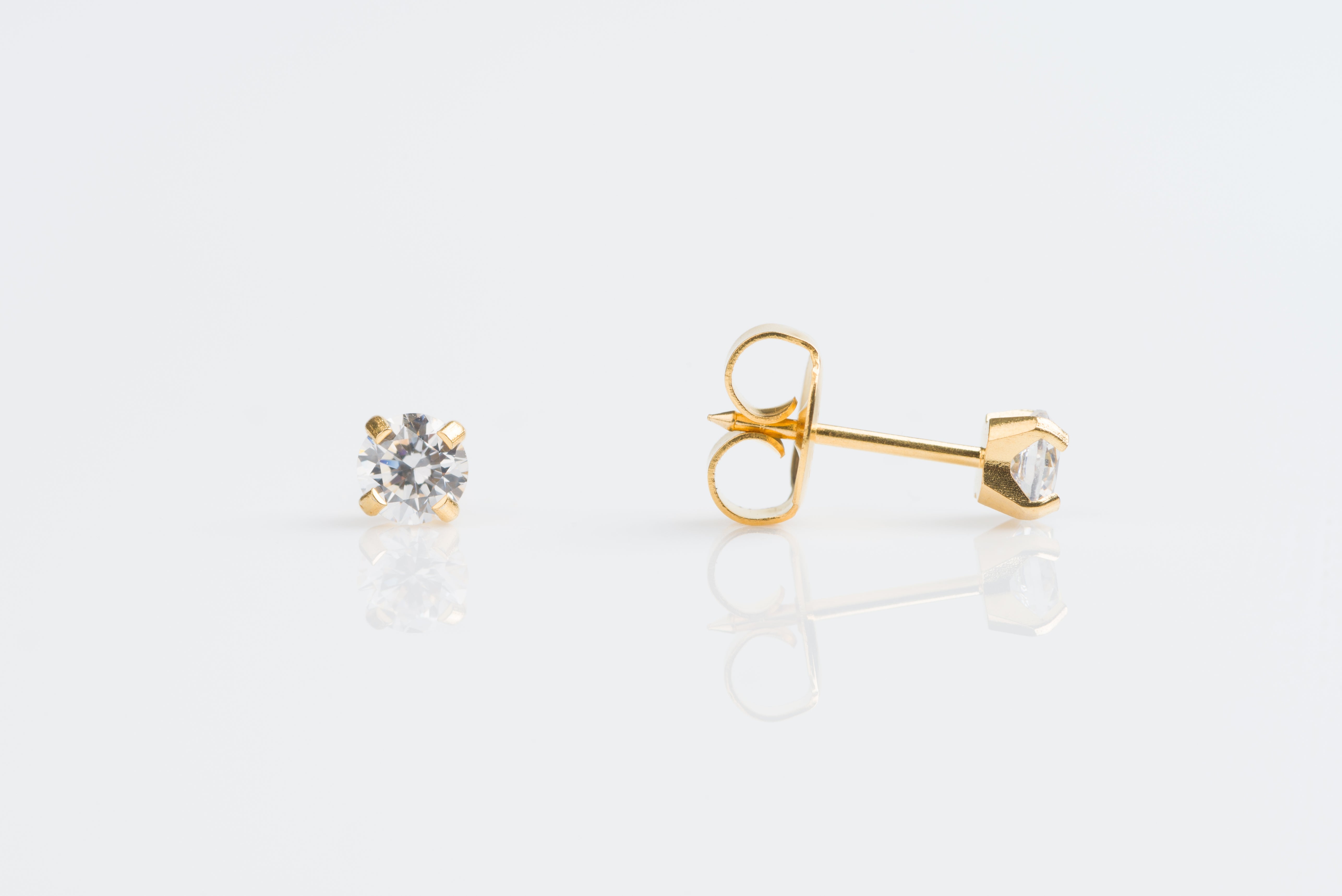 System 75™ 4mm Gold-Plated Prong-Set Cubic Zirconia Piercing Studs