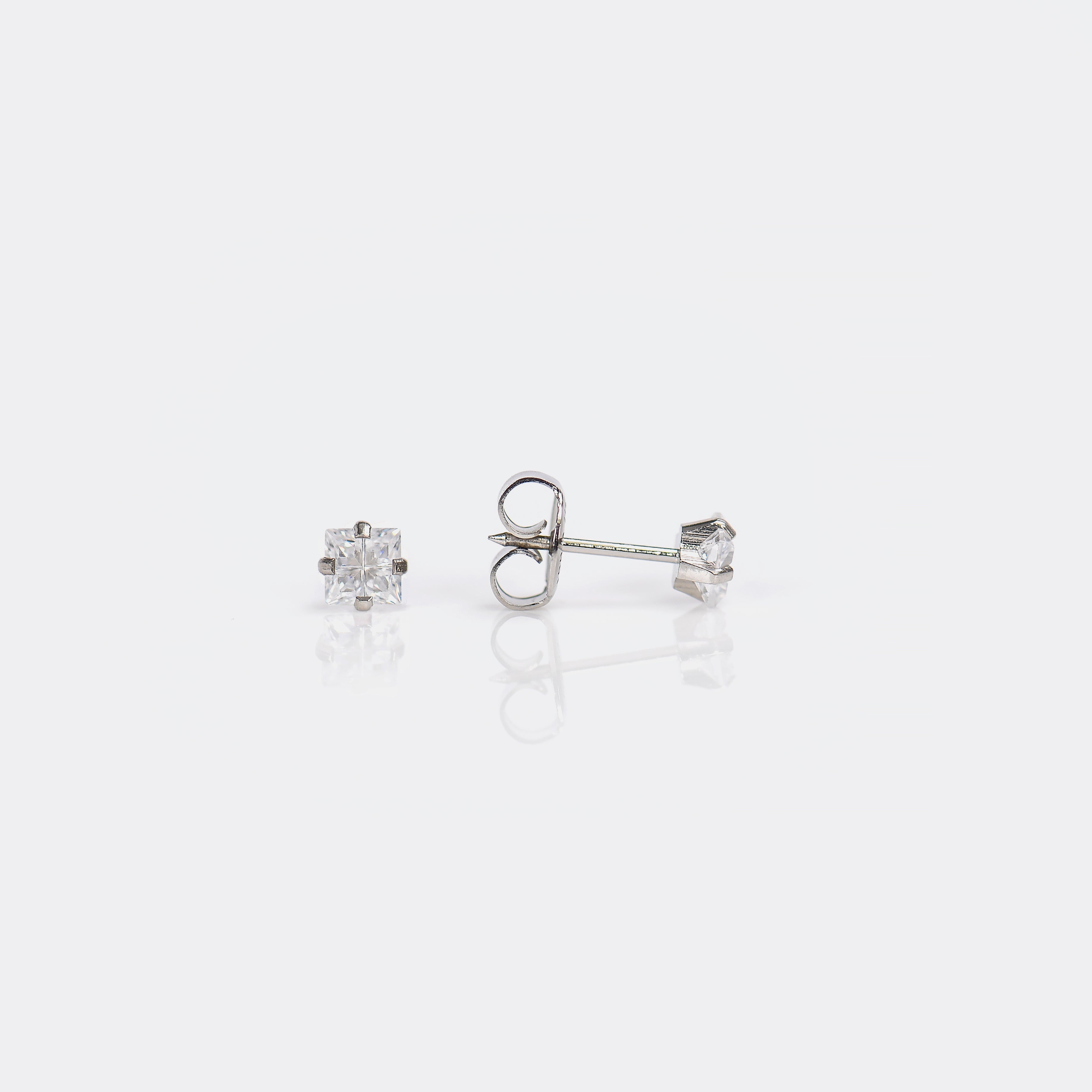 System 75™ 4x4mm Stainless Steel Prong-Set Princess-Cut Cubic Zirconia Piercing Studs