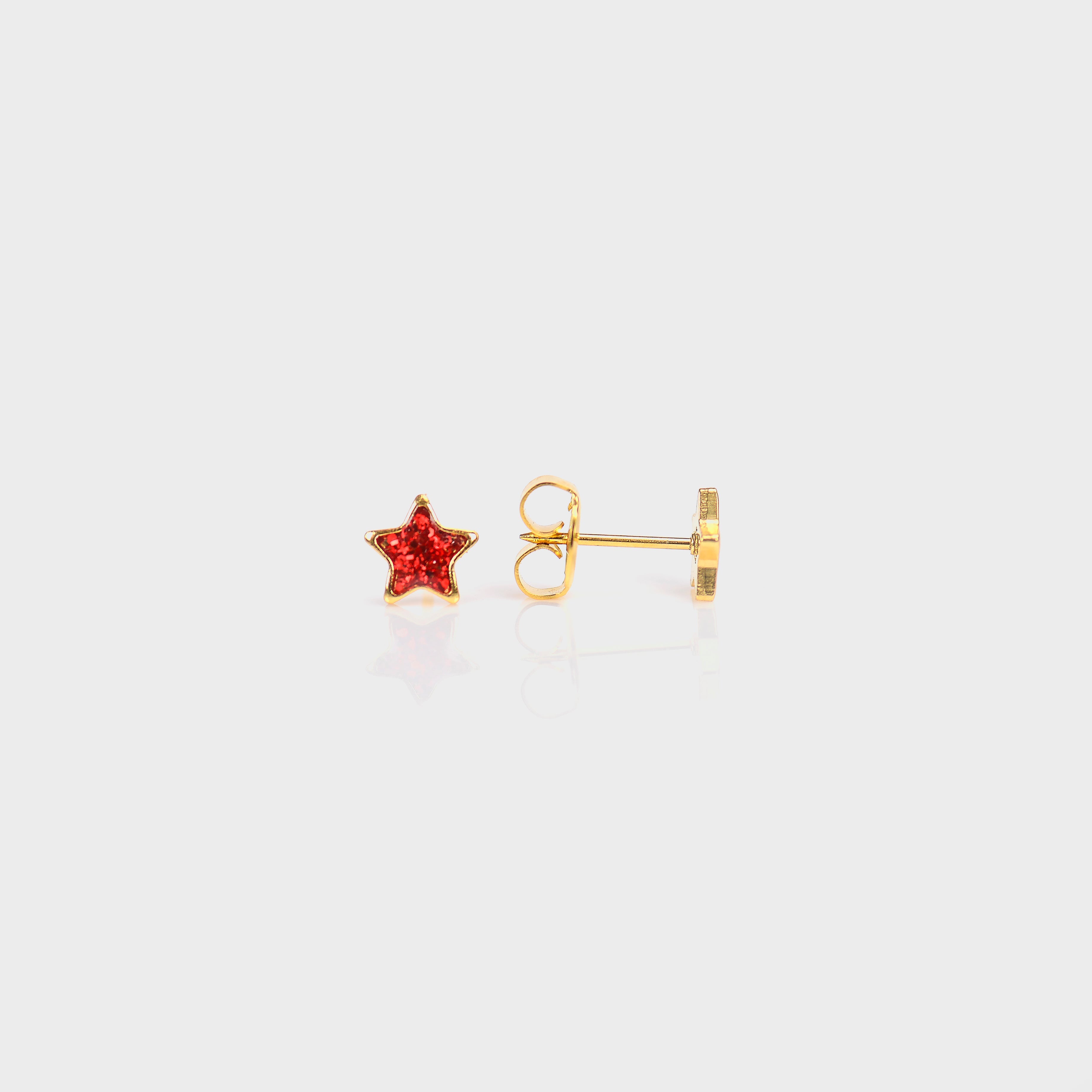 System 75™ 7mm Gold-Plated Red Glitter Star Piercing Studs