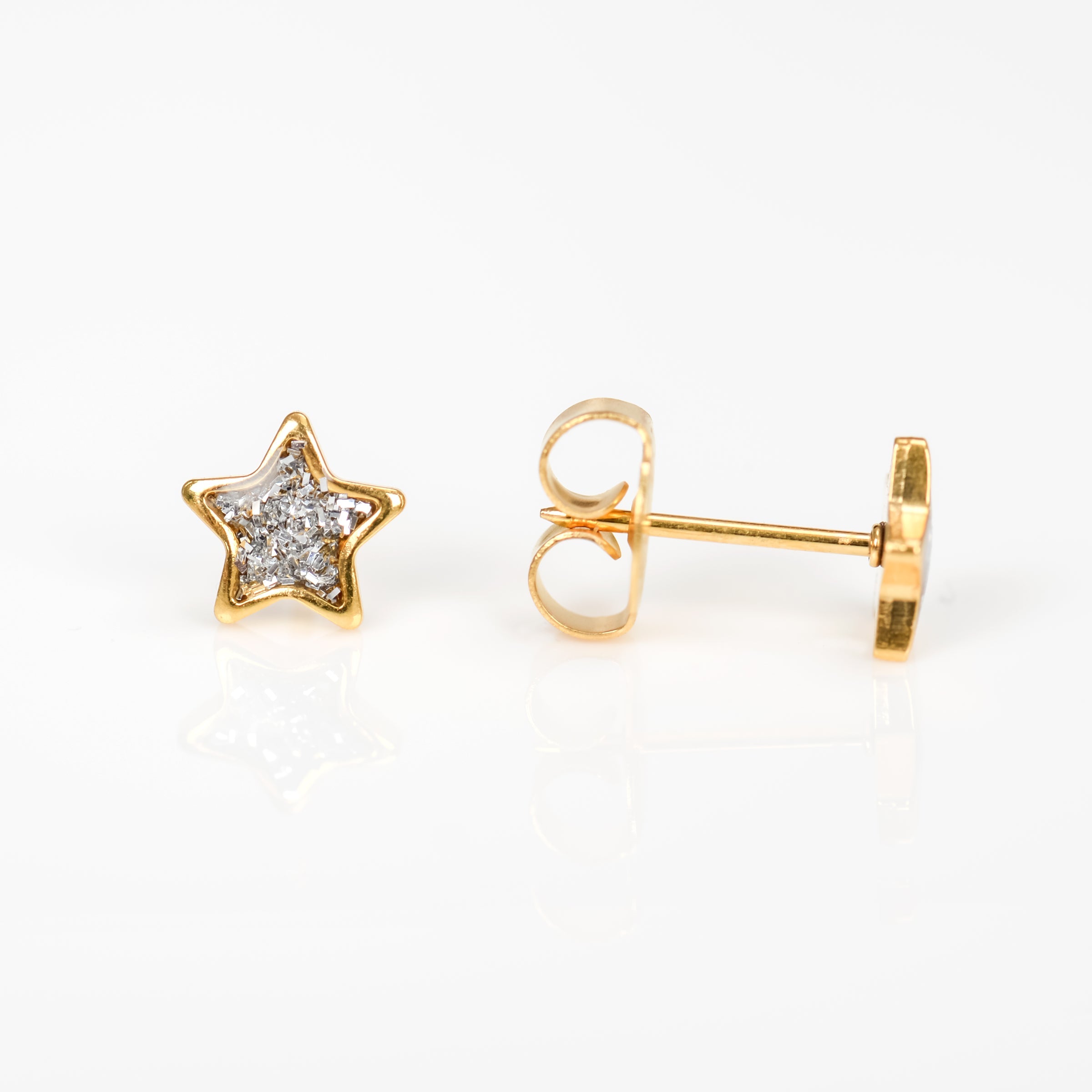 System 75™ 7mm Gold-Plated Clear Glitter Star Piercing Studs