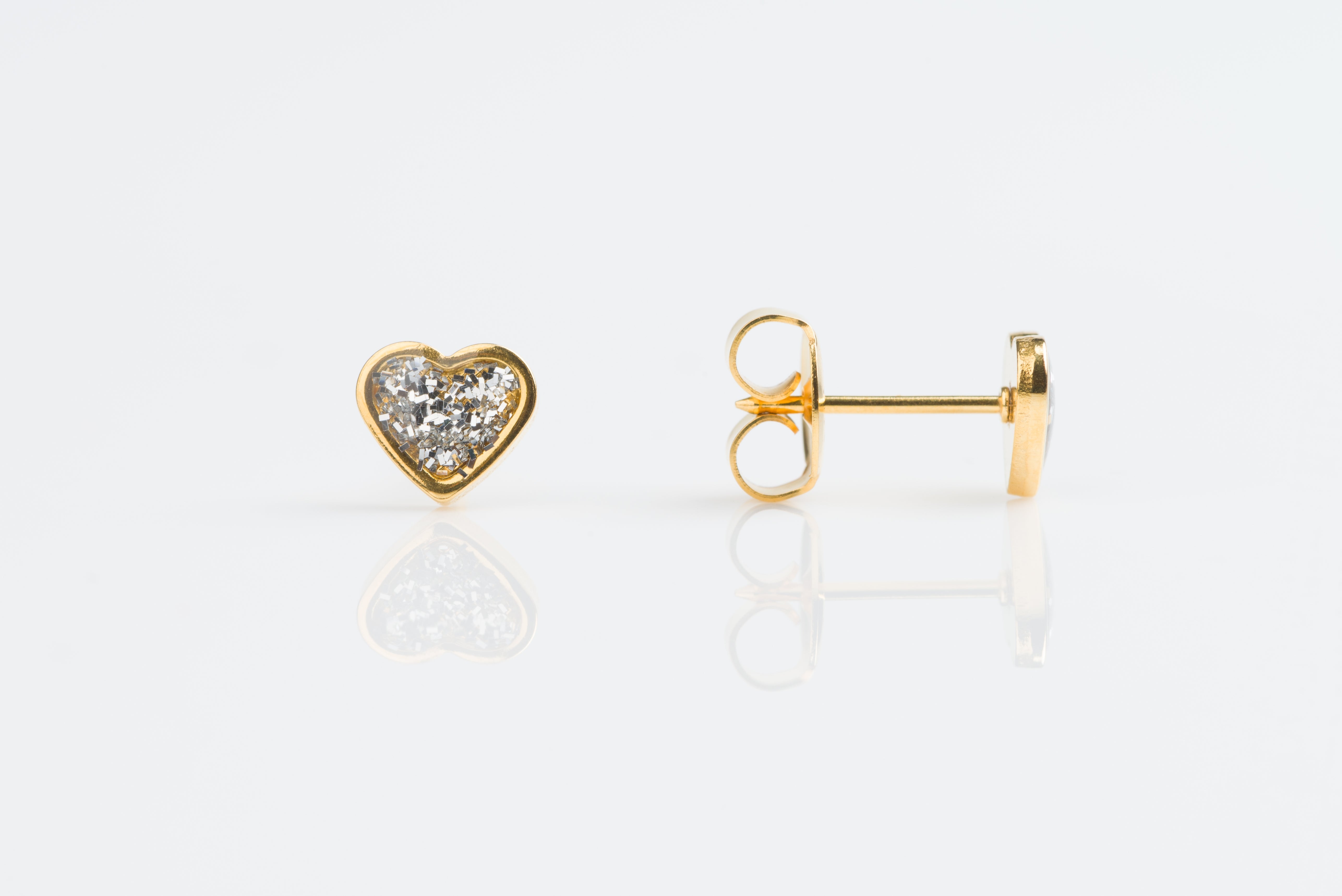 System 75™ 7mm Clear Gold-Plated Glitter Heart Piercing Studs