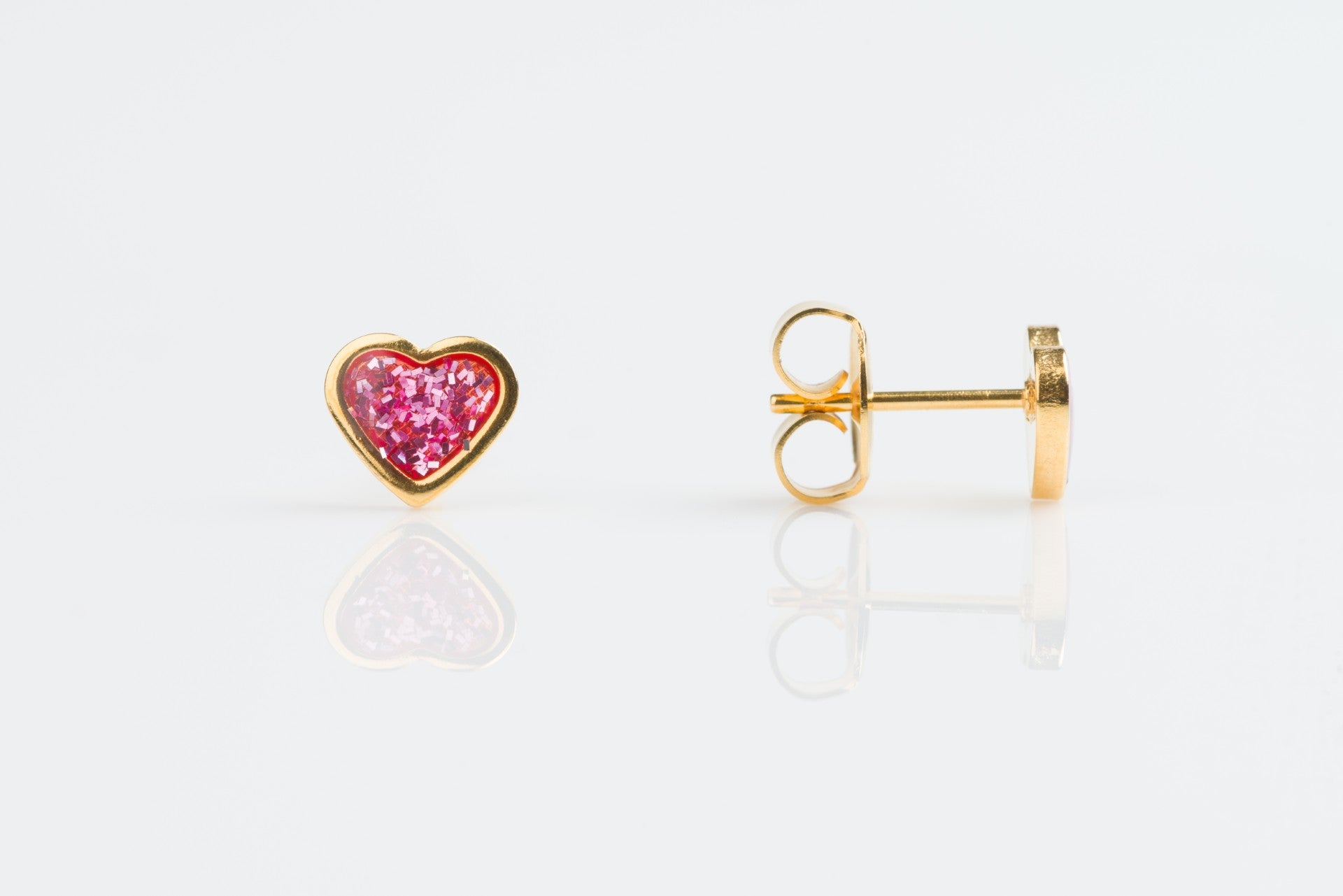 System 75™ 7mm Pink Gold-Plated Glitter Heart Piercing Studs