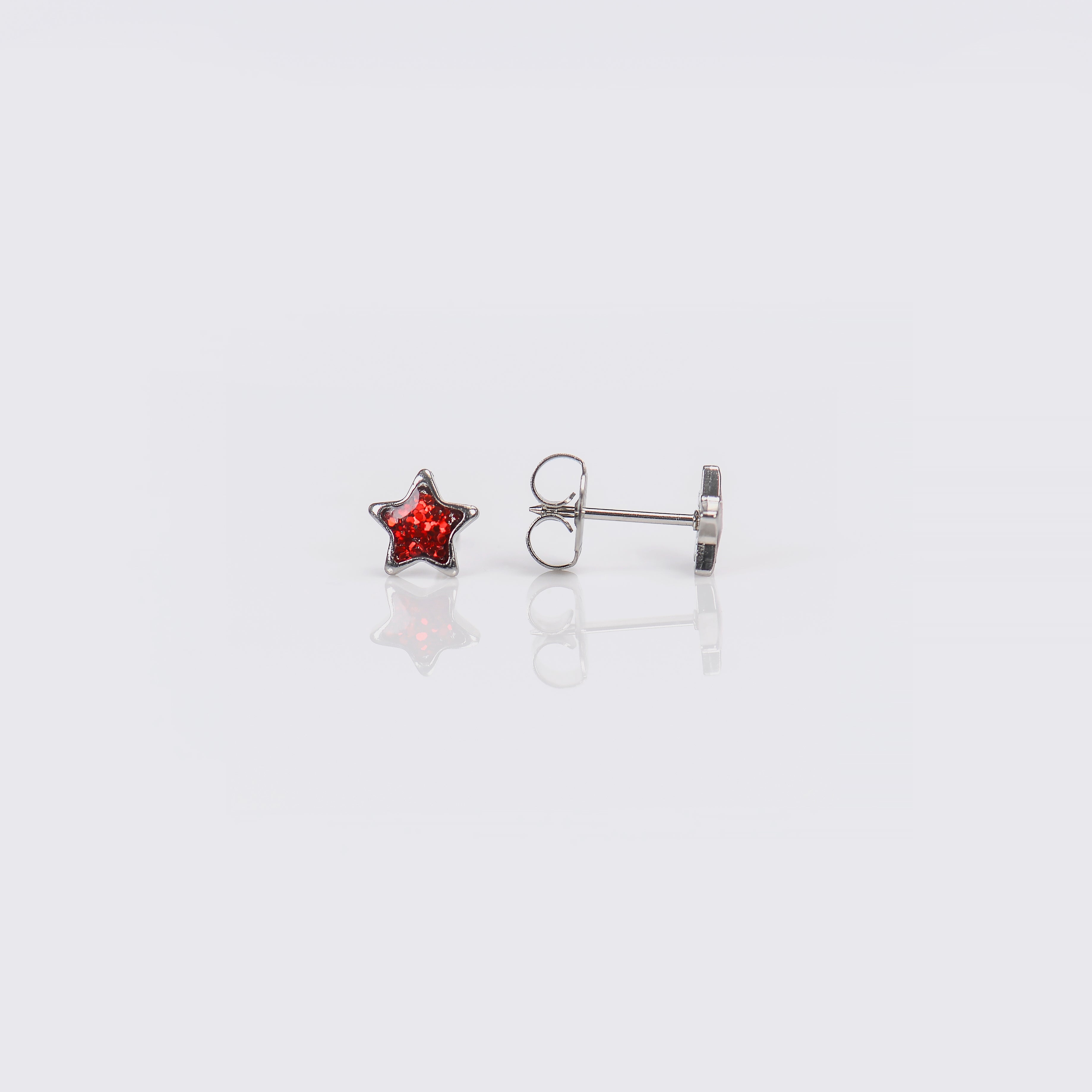 System 75™ 7mm Stainless Steel Red Glitter Star Piercing Studs