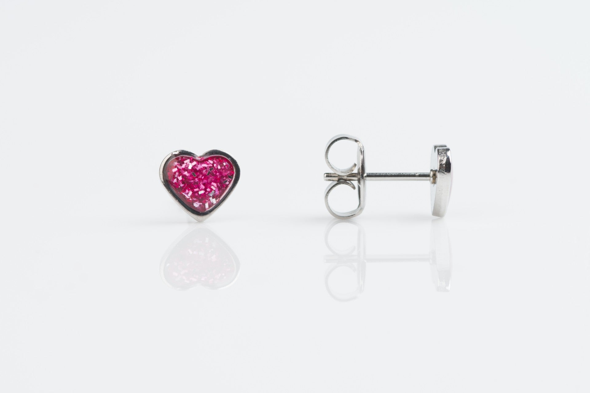 System 75™ 7mm Pink Stainless Steel Glitter Heart Piercing Studs