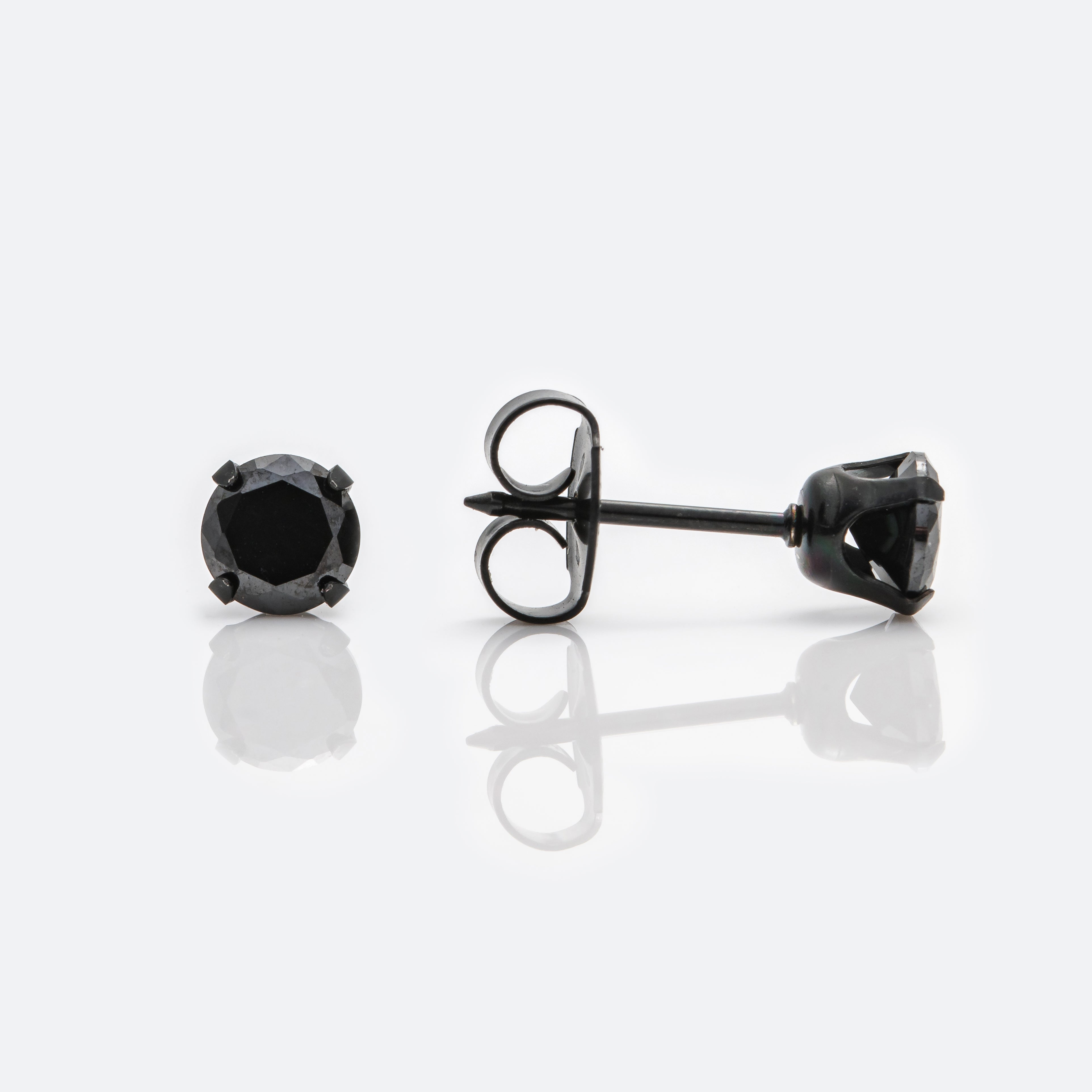 System 75™ 5mm Black Stainless Steel Prong-Set Black Cubic Zirconia Piercing Studs