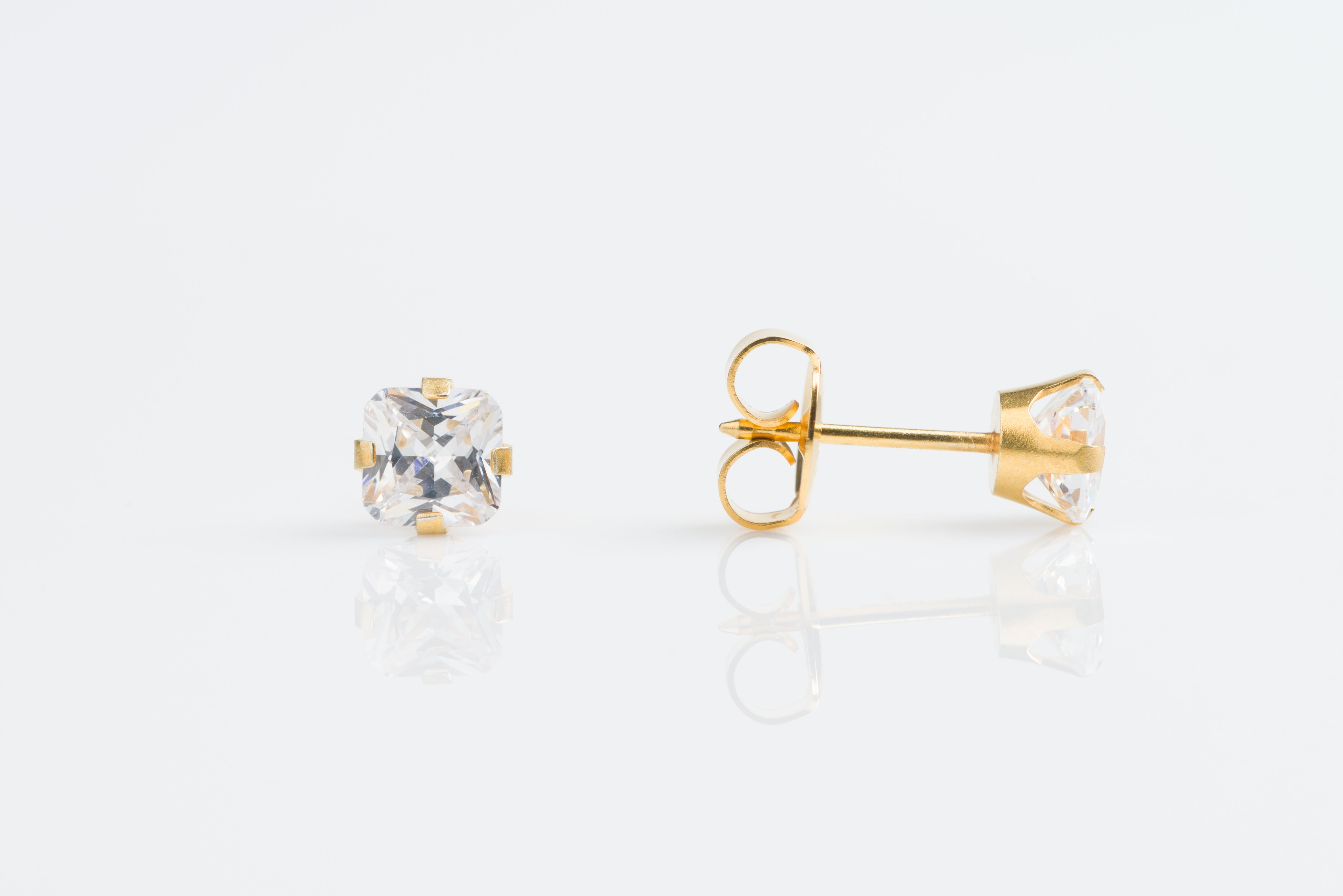 System 75™ 6x6mm Gold-Plated Prong-Set Princess-Cut Cubic Zirconia Piercing Studs