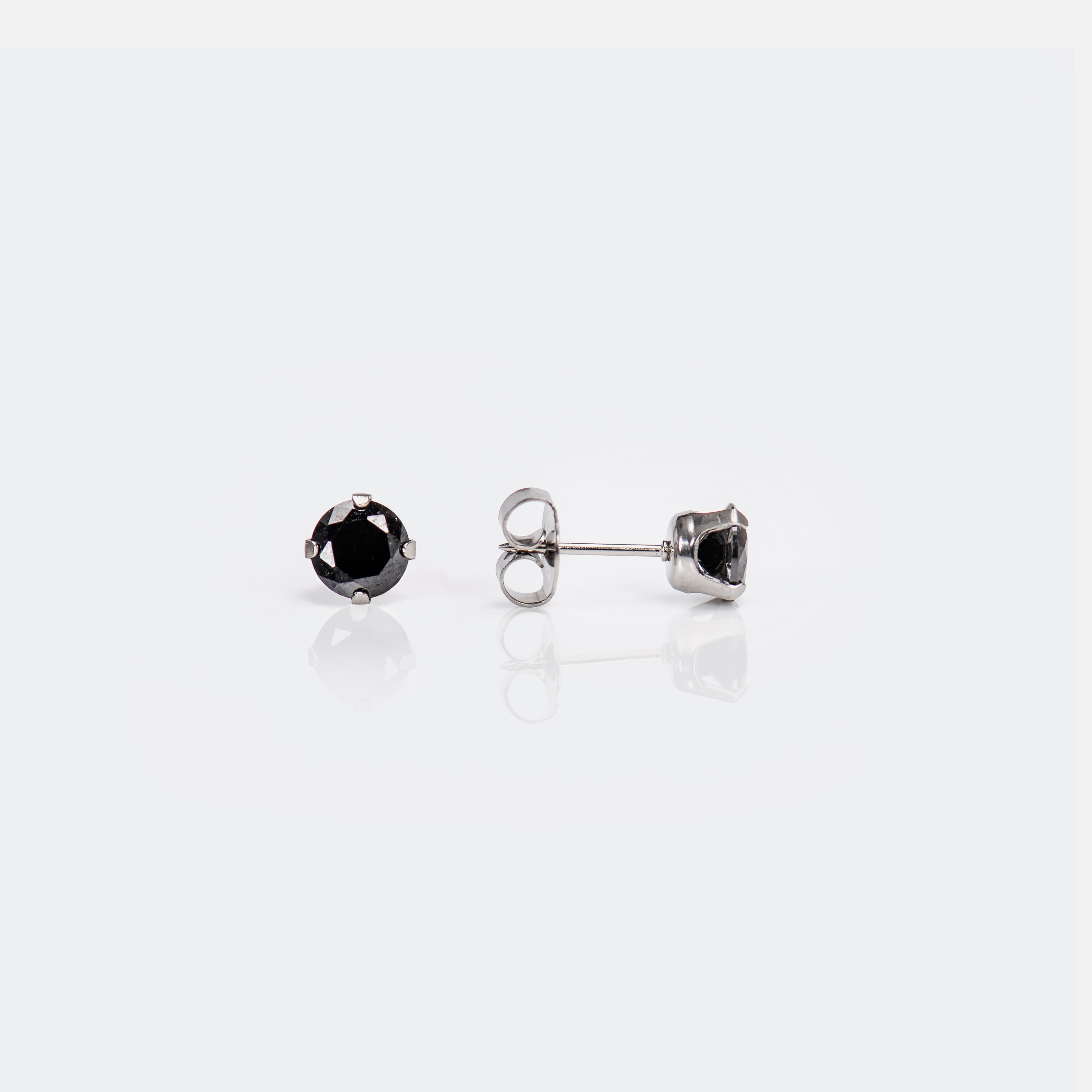 System 75™ 6mm Stainless Steel Prong-Set Black Cubic Zirconia Piercing Studs