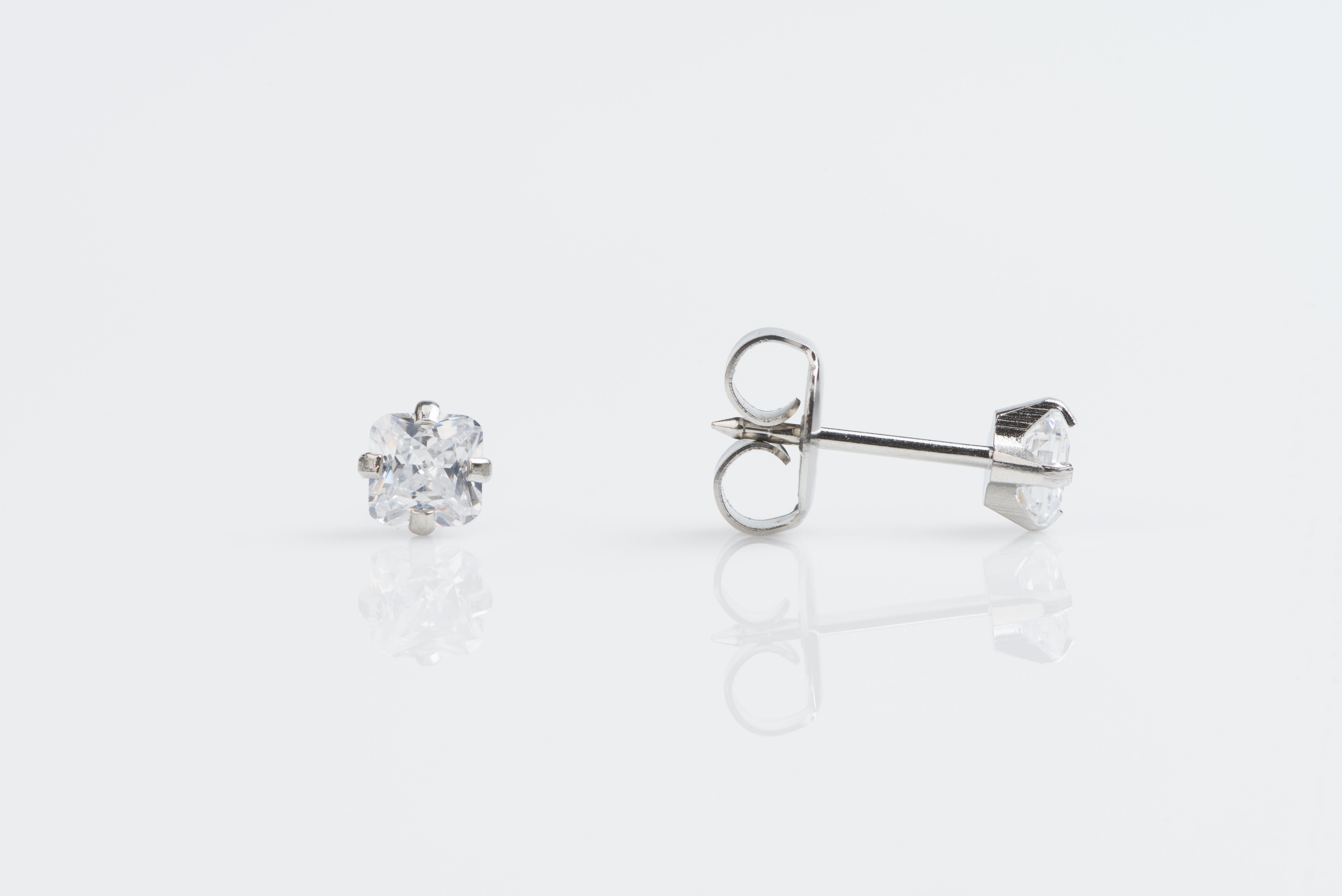 System 75™ 6x6mm Stainless Steel Prong-Set Princess-Cut Cubic Zirconia Piercing Studs