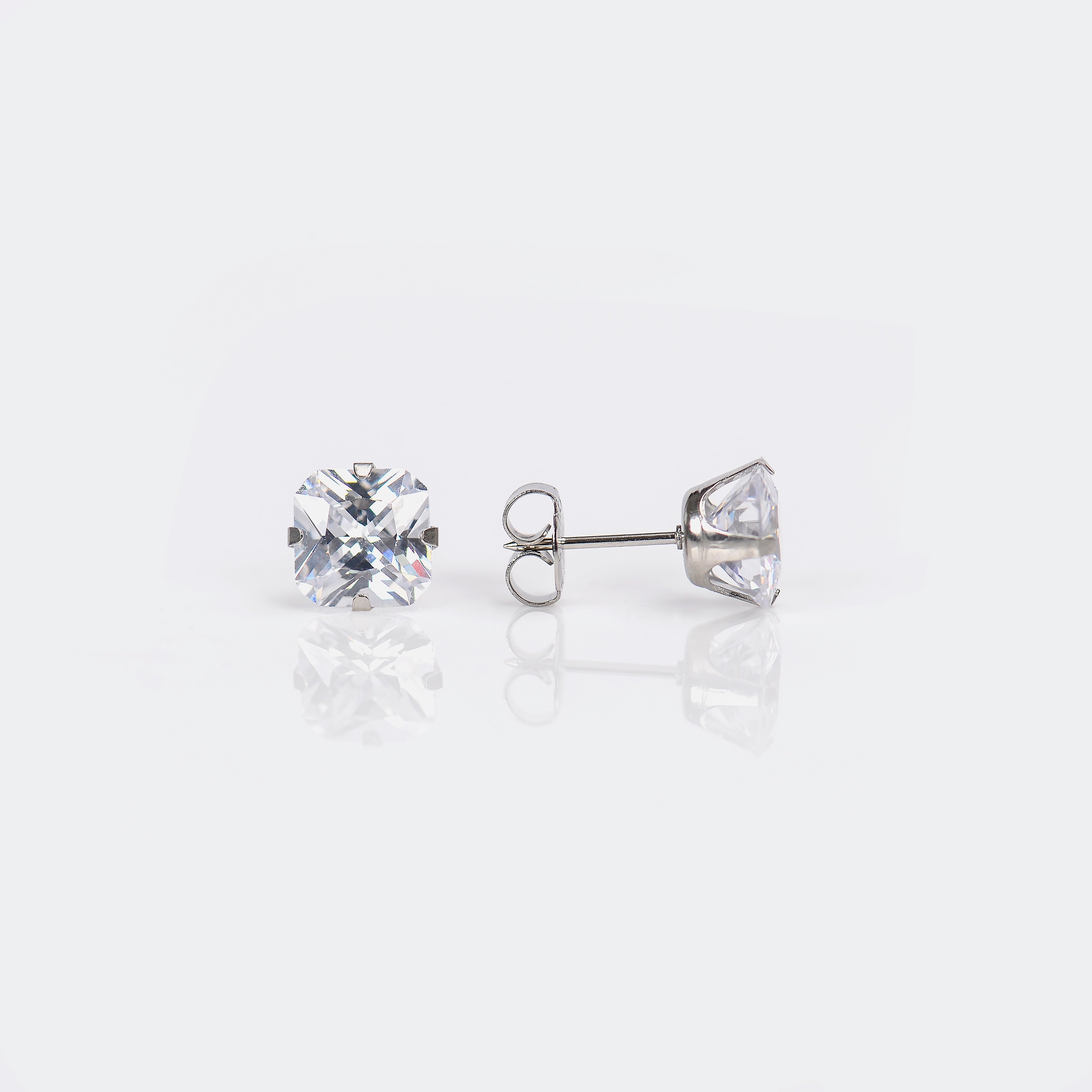 System 75™ 8x8mm Stainless Steel Prong-Set Princess-Cut Cubic Zirconia Piercing Studs