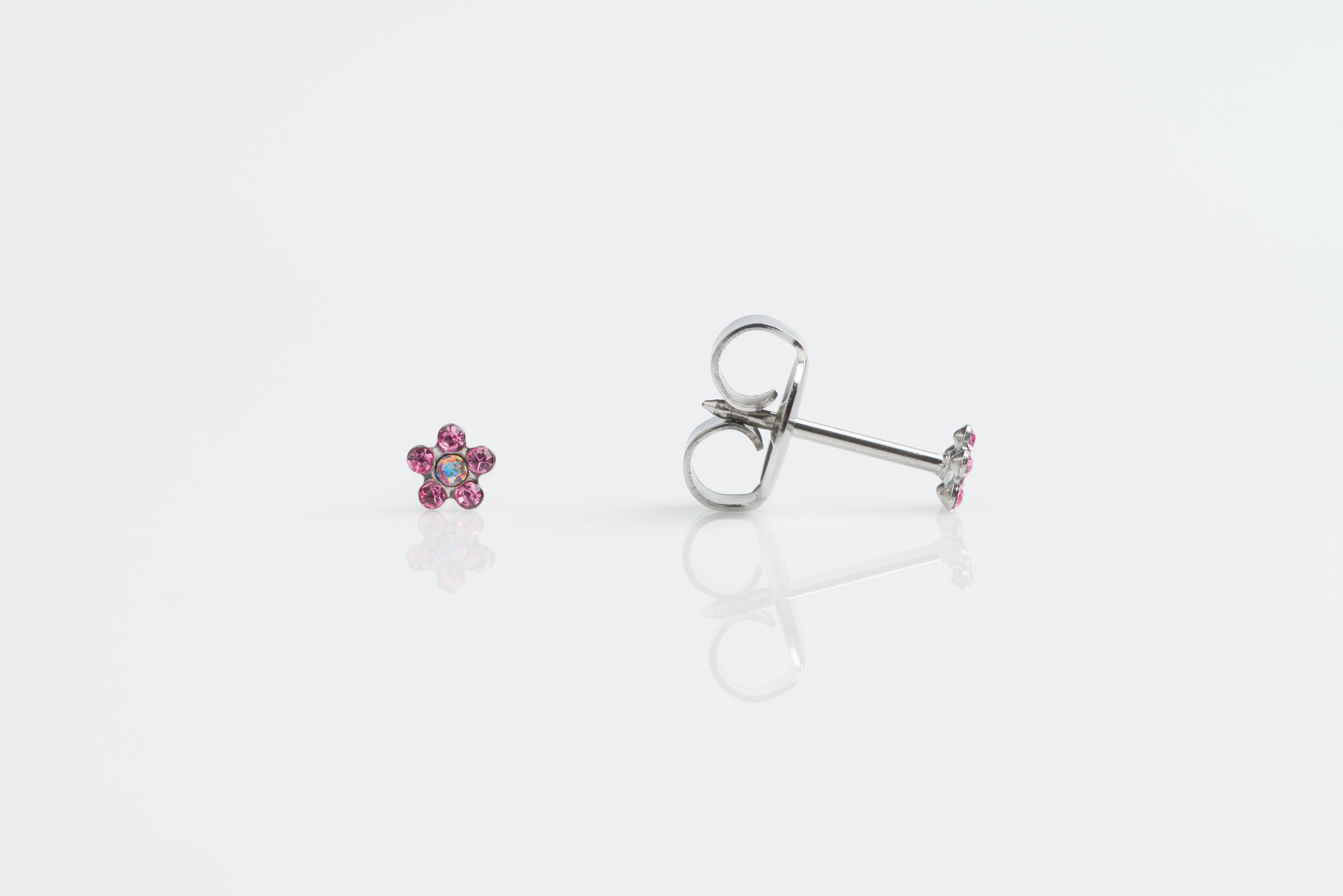 System 75™ 5mm Stainless Steel Rose & Aurora Borealis Daisy Piercing Studs