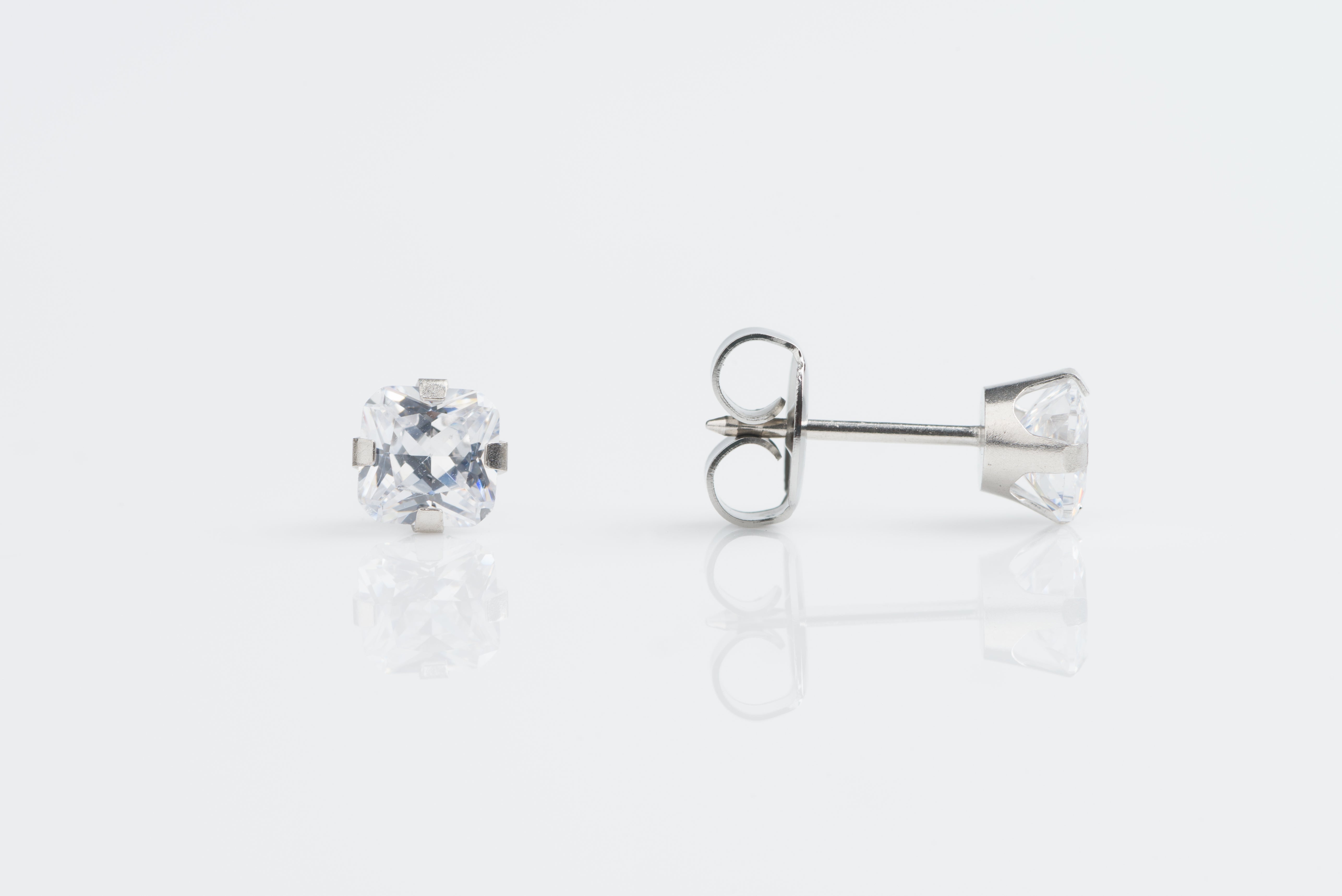 System 75™ 5x5mm Stainless Steel Prong-Set Princess-Cut Cubic Zirconia Piercing Studs