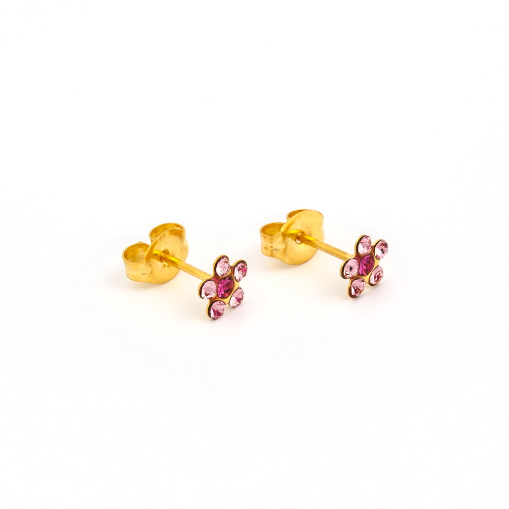 Sensitive Sterilized Gold-Plated 5mm Light Rose Fuchsia Crystal Daisies
