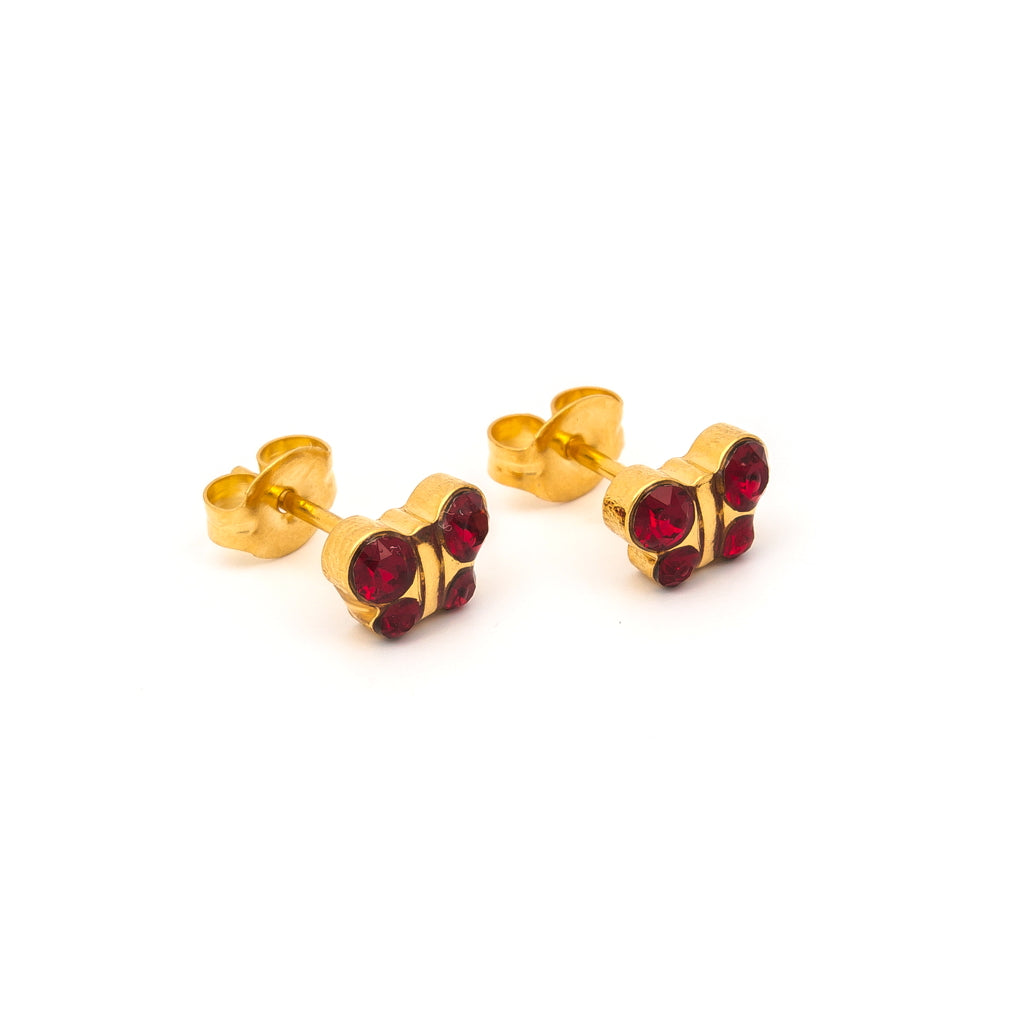 Sensitive Puff Pad Gold-Plated Siam Crystal Butterfly Fashion Studs
