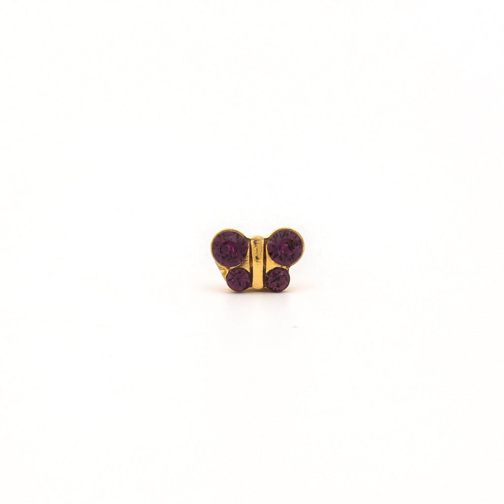 Sensitive Puff Pad Gold-Plated February Amethyst Crystal Butterflies