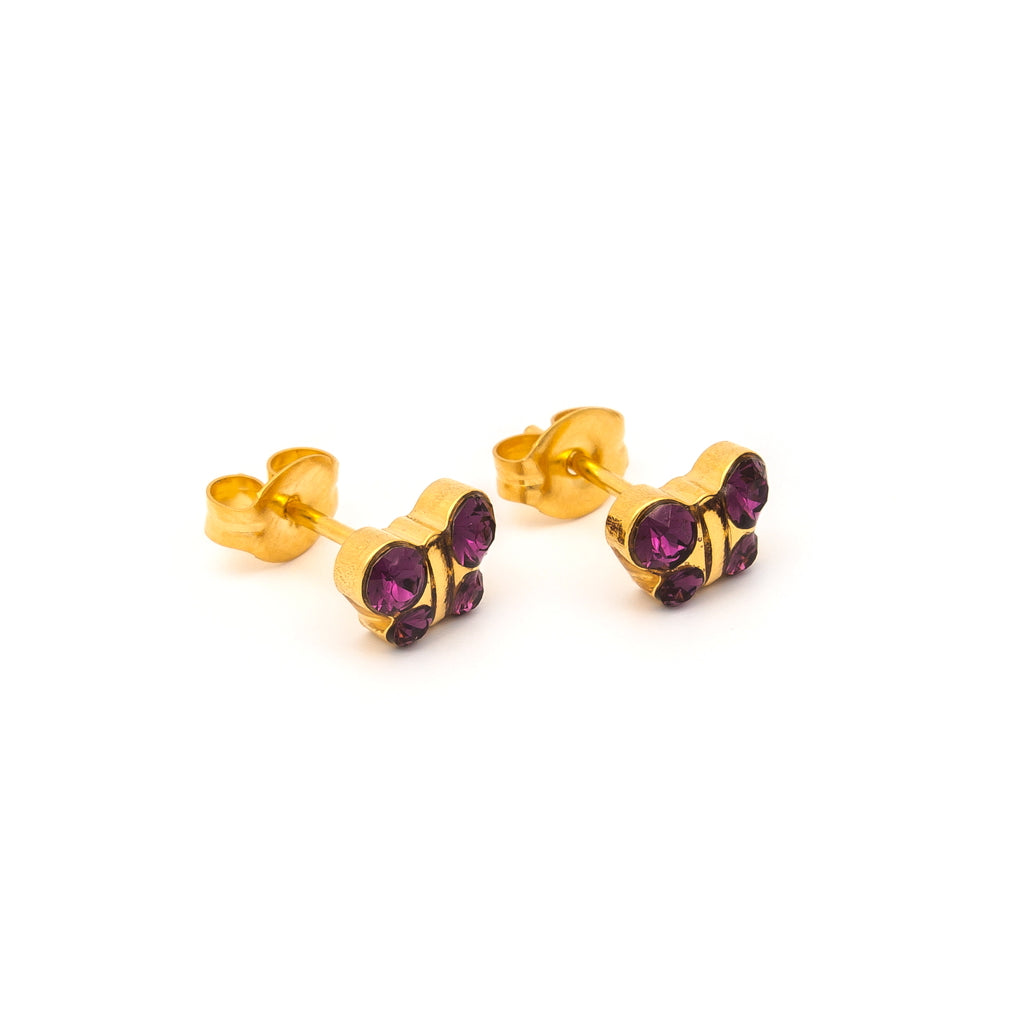 Sensitive Puff Pad Gold-Plated February Amethyst Crystal Butterflies