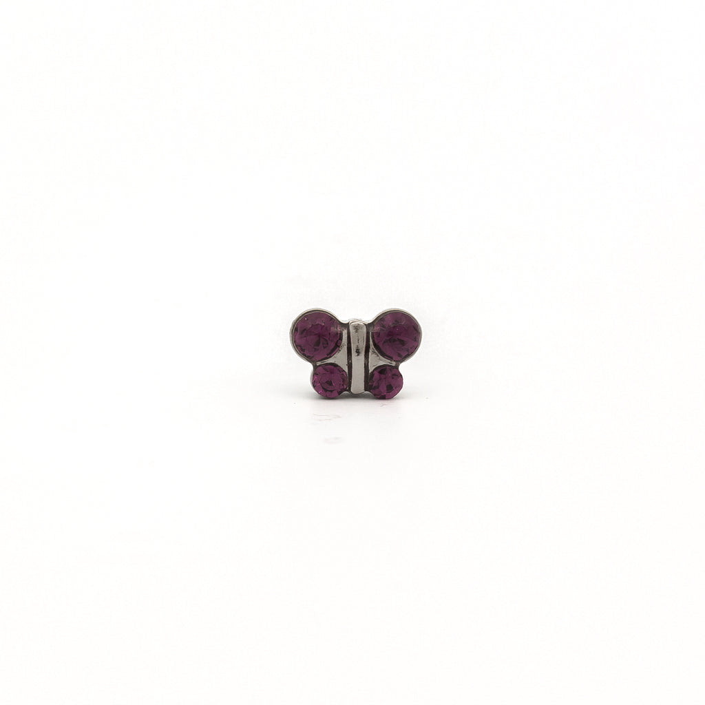 Sensitive Puff Pad Stainless Steel February Amethyst Crystal Butterflies