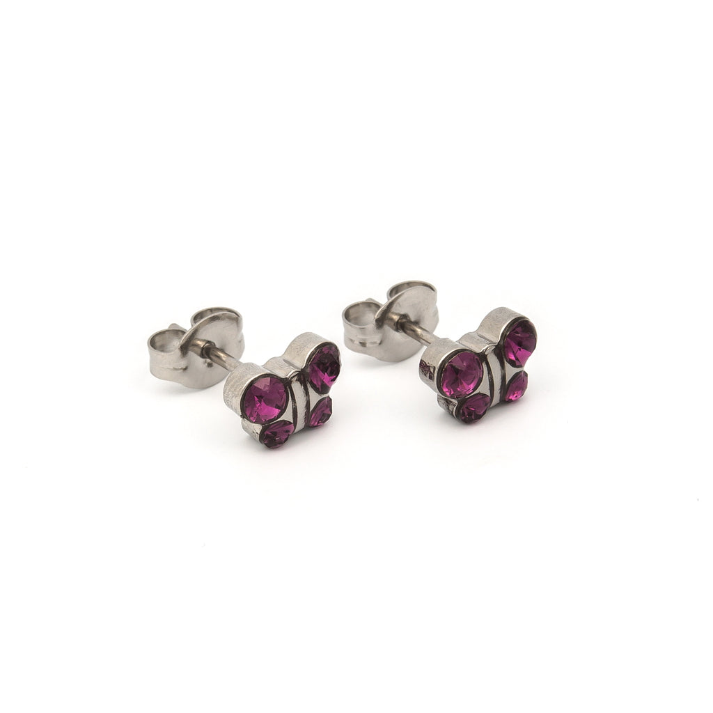 Sensitive Puff Pad Stainless Steel February Amethyst Crystal Butterflies