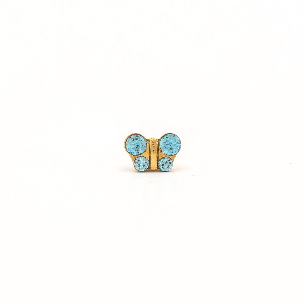Sensitive Puff Pad Gold-Plated March Aquamarine Crystal Butterflies