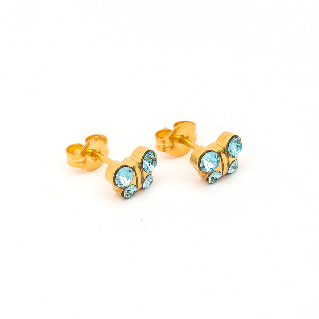 Sensitive Puff Pad Gold-Plated March Aquamarine Crystal Butterflies