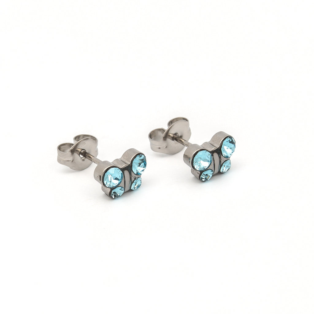 Sensitive Puff Pad Stainless Steel March Aquamarine Crystal Butterflies
