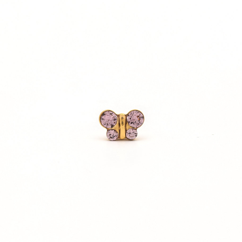 Sensitive Puff Pad Gold-Plated Light Amethyst Crystal Butterflies