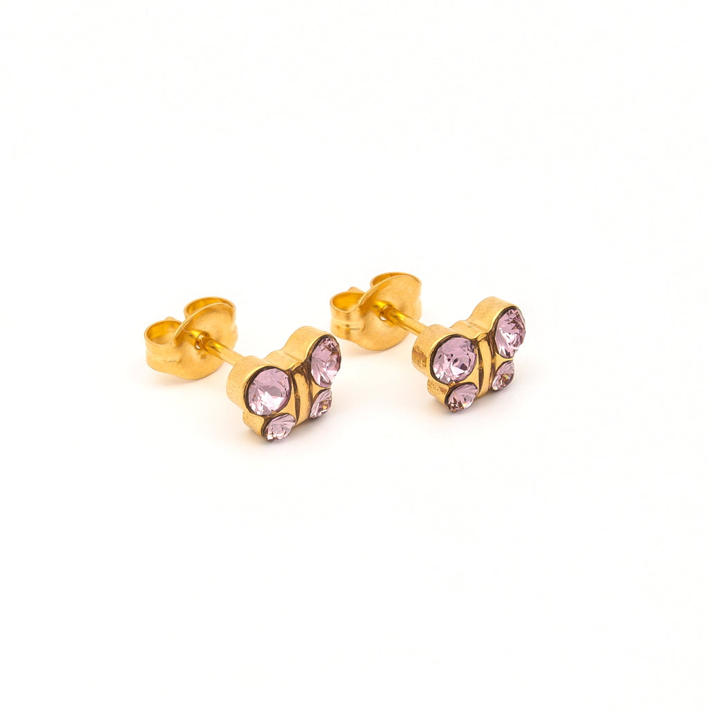 Sensitive Puff Pad Gold-Plated Light Amethyst Crystal Butterflies