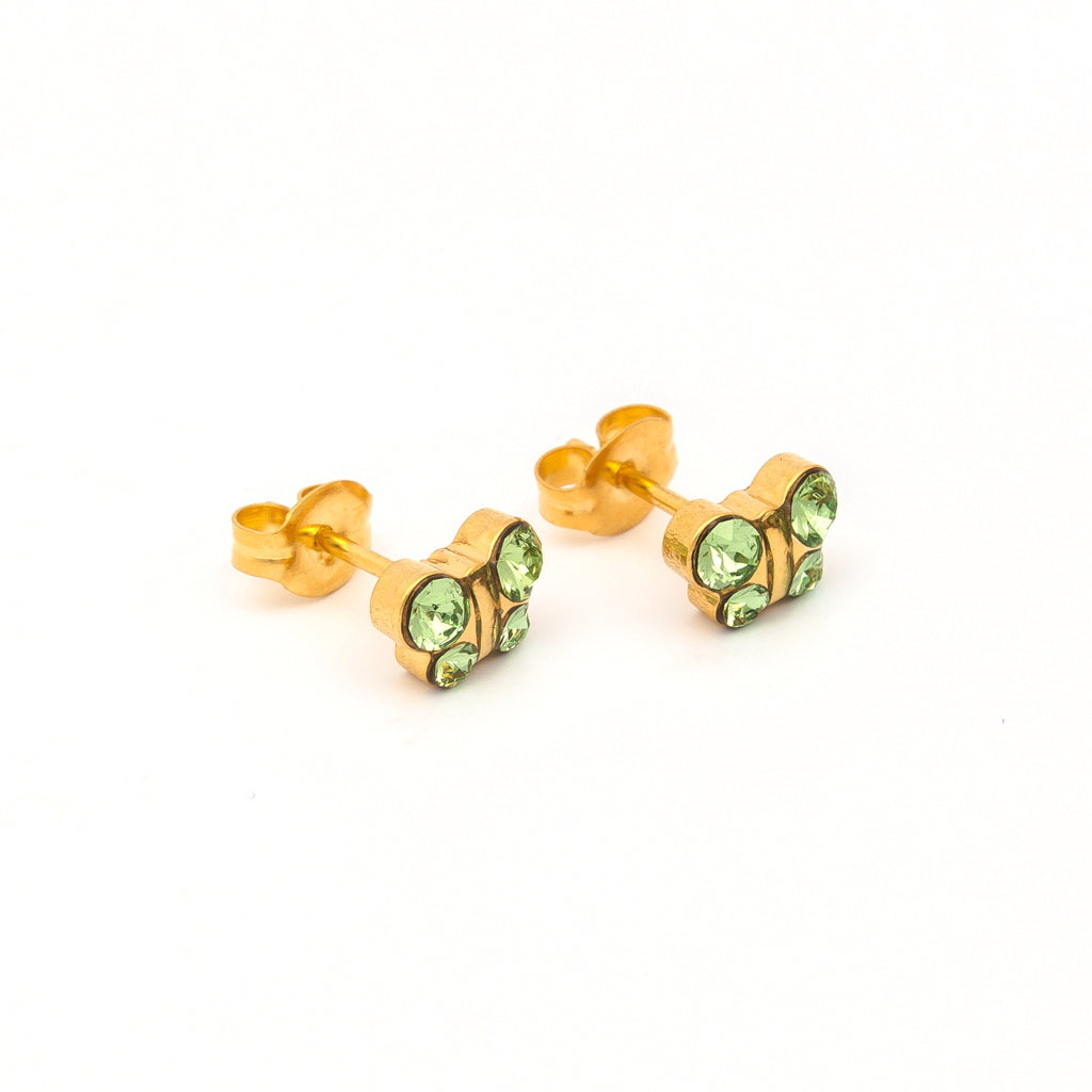 Sensitive Puff Pad Gold-Plated August Peridot Crystal Butterflies