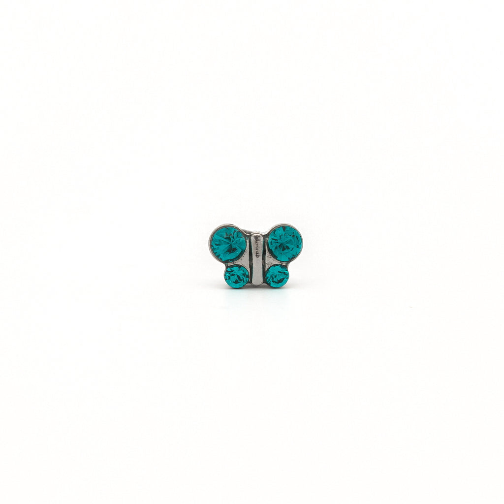 Sensitive Puff Pad Stainless Steel December Blue Zircon Butterflies