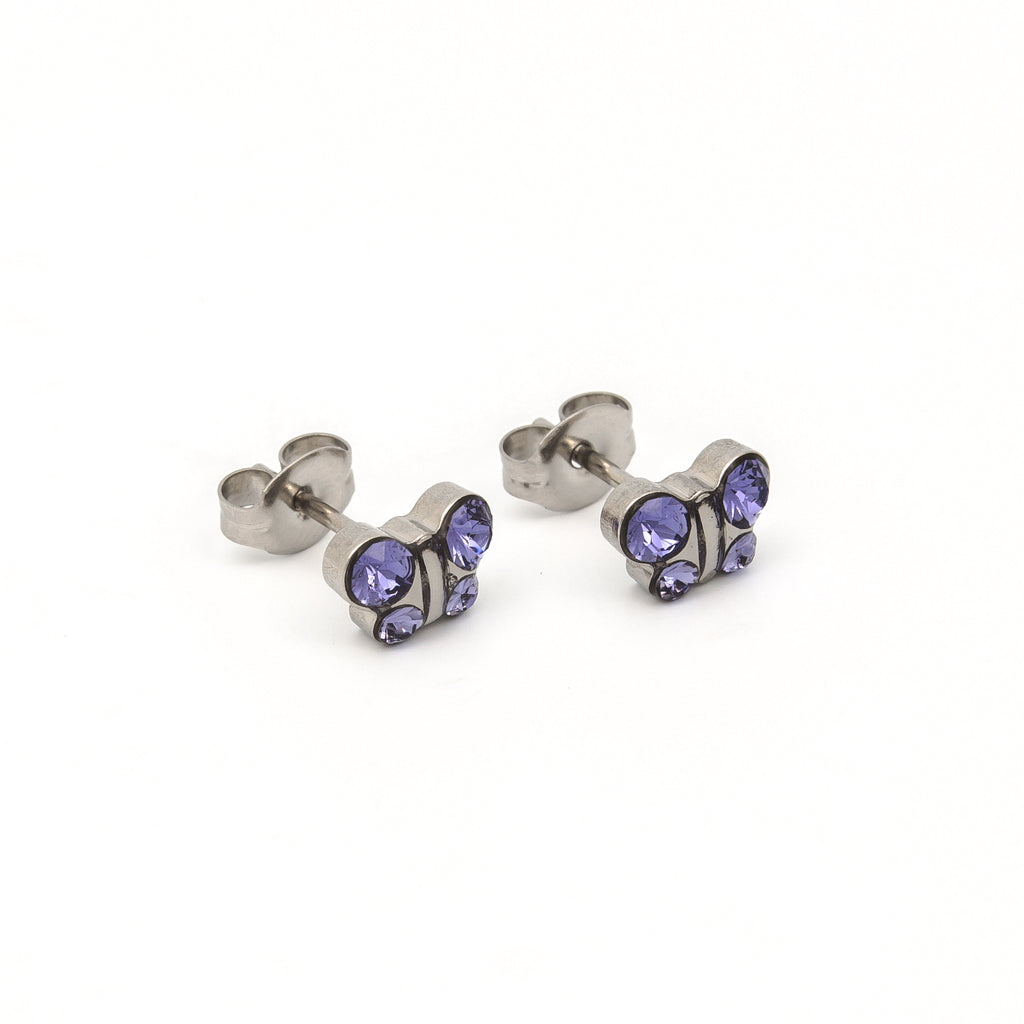 Sensitive Puff Pad Stainless Steel Tanzanite Crystal Butterflies