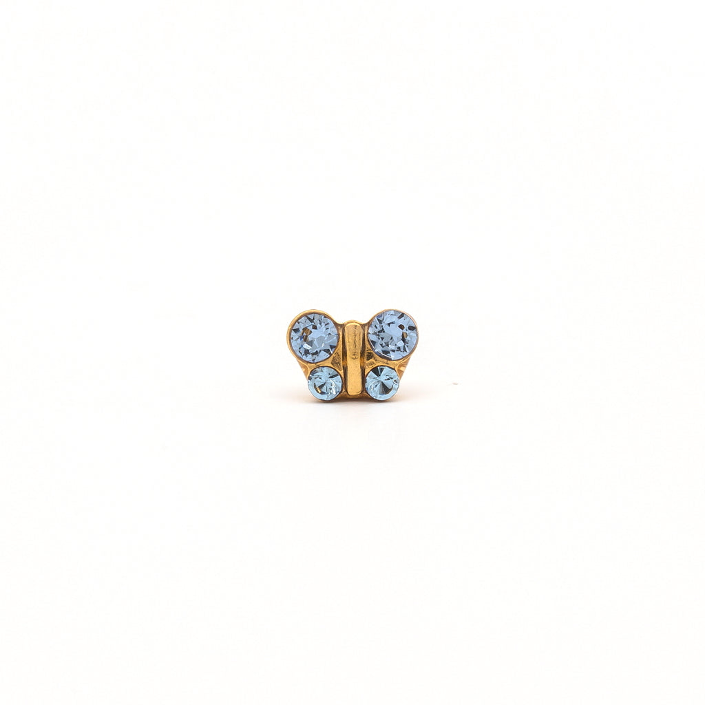 Sensitive Puff Pad Gold-Plated Light Sapphire Crystal Butterflies