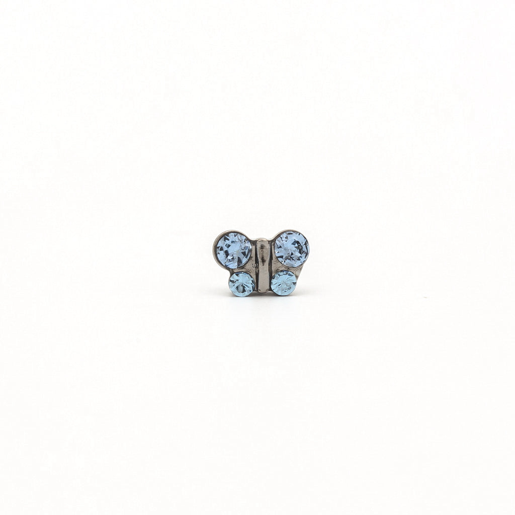 Sensitive Puff Pad Stainless Steel Light Sapphire Crystal Butterflies