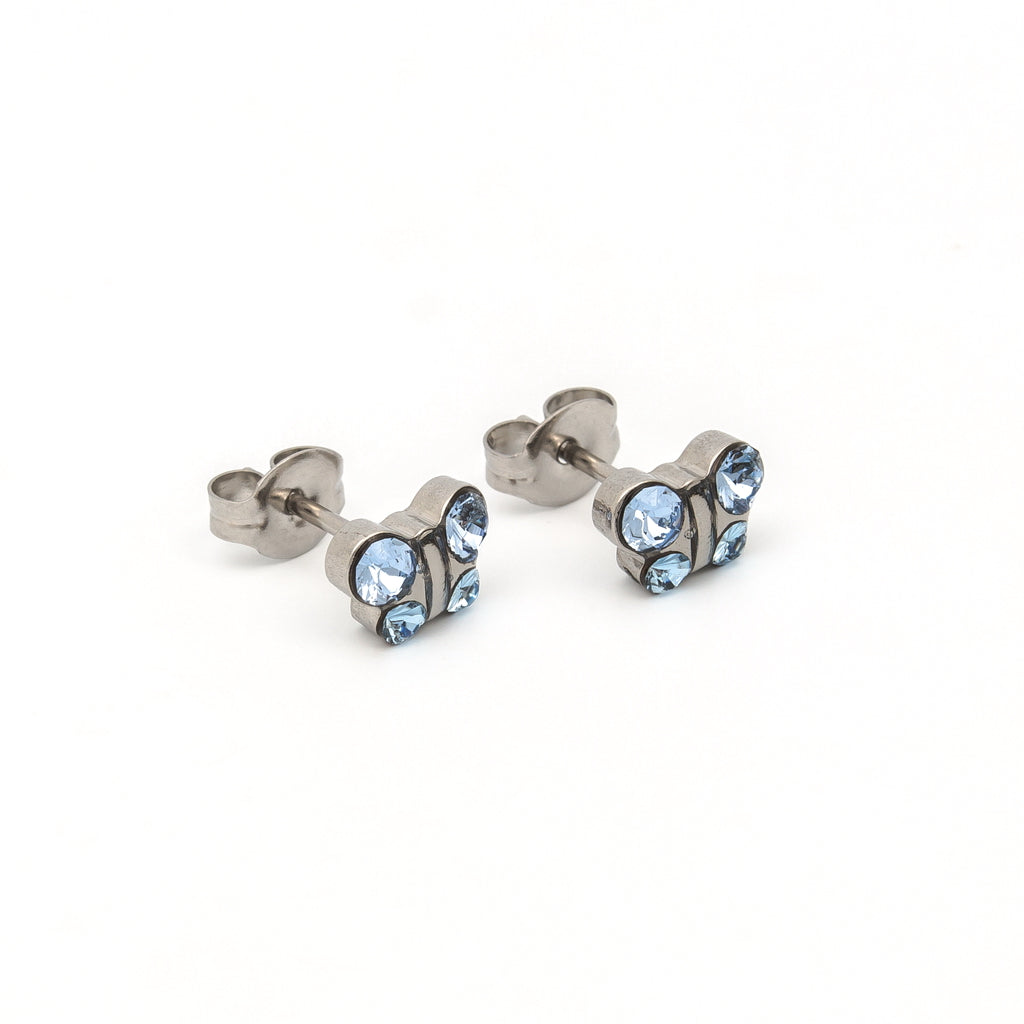 Sensitive Puff Pad Stainless Steel Light Sapphire Crystal Butterflies